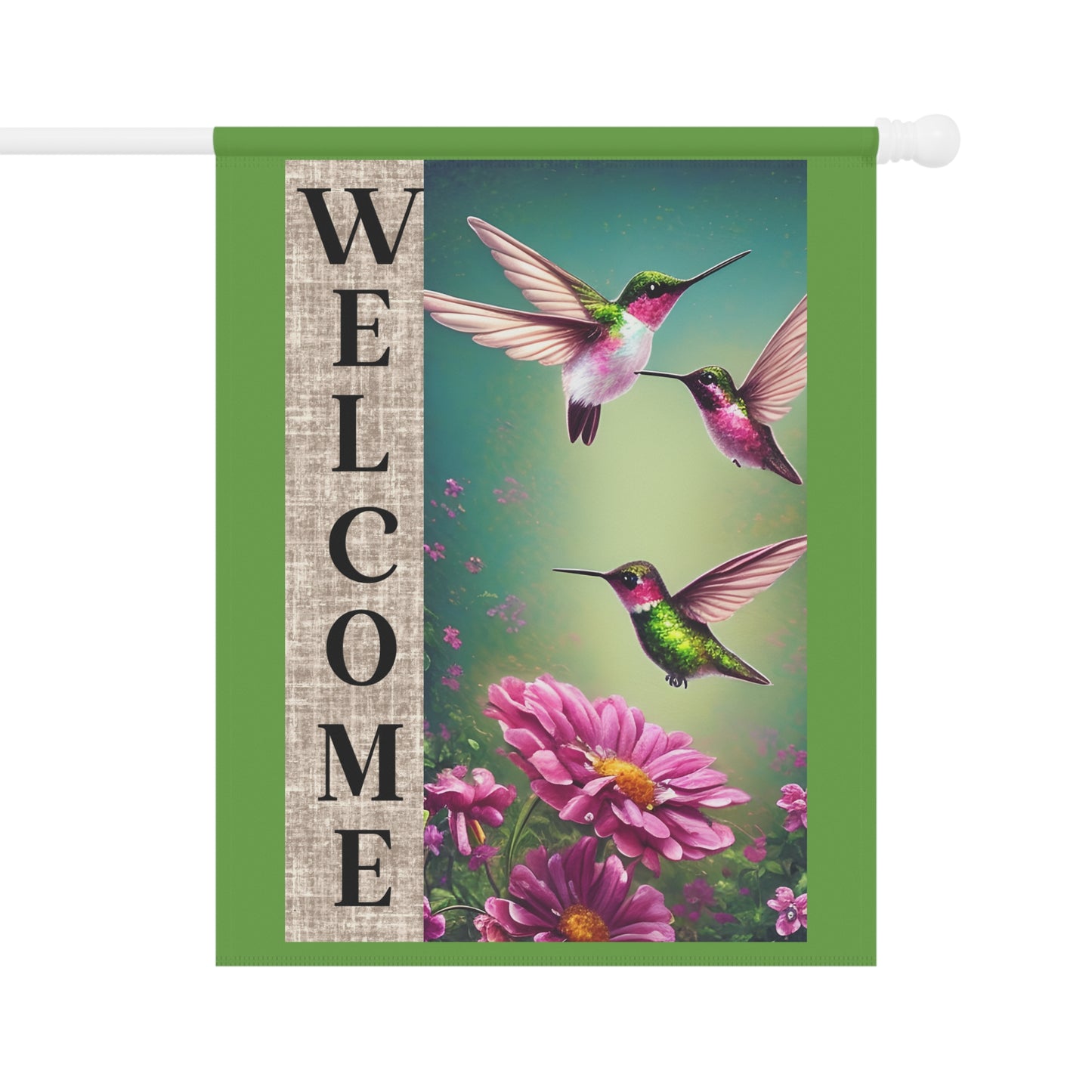 Welcome Hummingbirds Whimsical Garden Banner, Playful Outdoor Sign, Dragon Decoration, Unique Yard Art, Sarcastic Home Décor, Garden Humor