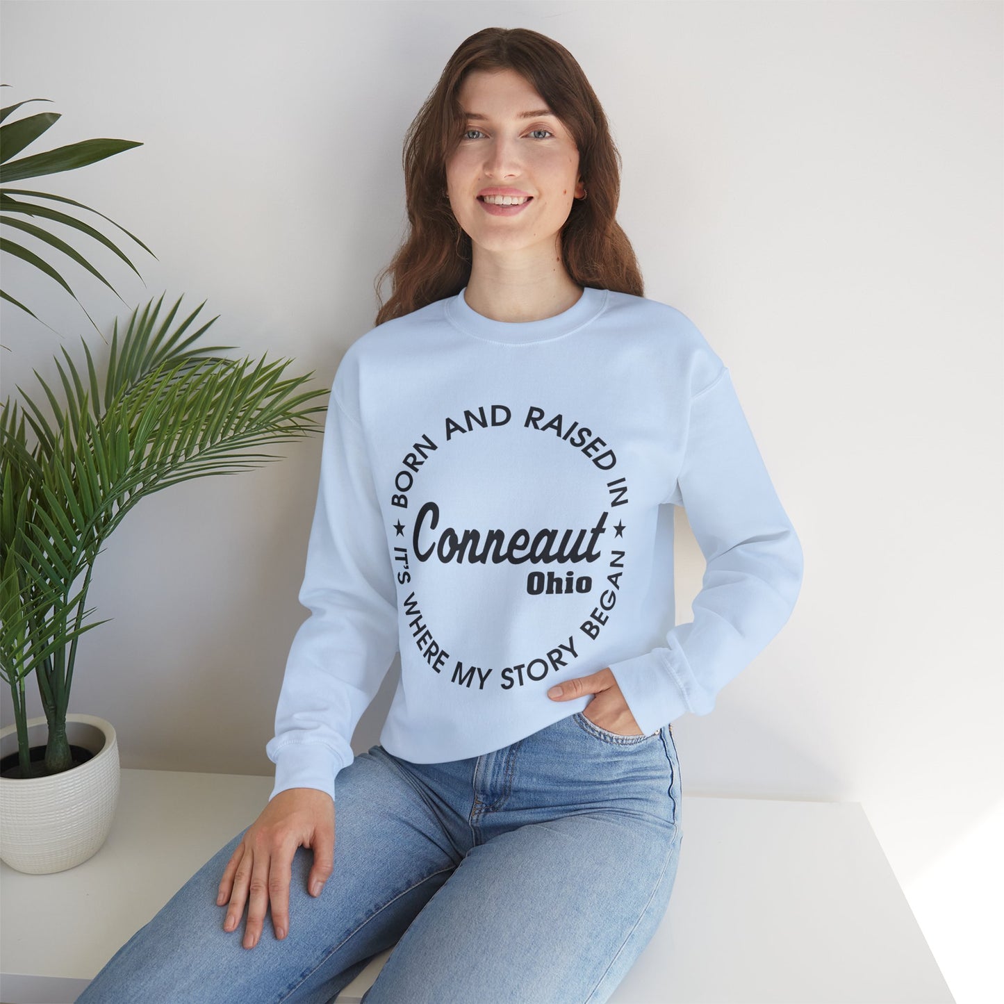 Born And Raised Where My Story Begain Conneaut Ohio, Home Town Love Sweatshirt, Funny Unisex Crewneck, Gift for Homeowners, Comfy Sweatshirt, Cozy Casual Wear