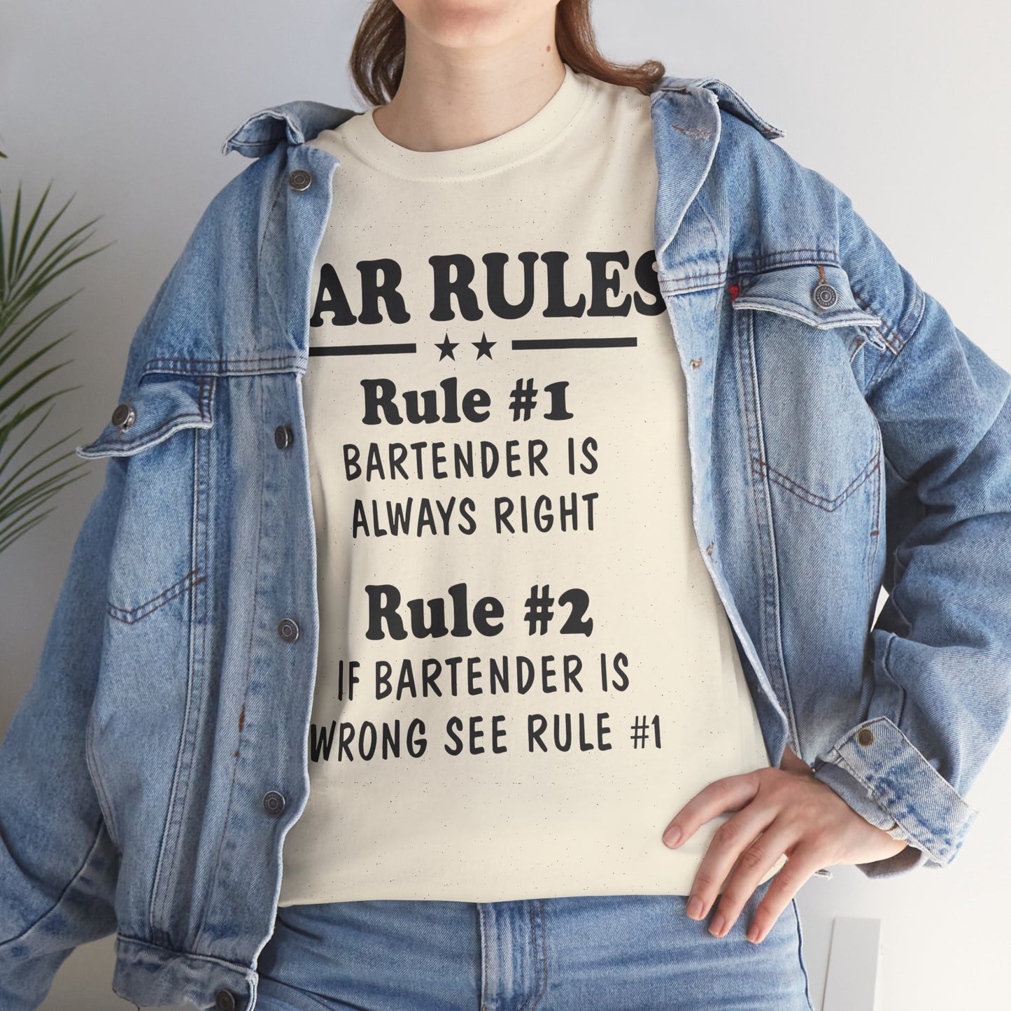 Bar Rules, Rule 1 Bartender is always right Rule 2 If Bartender is wrong see rule one, funny shirt, Tee Shirt, Unisex Cotton Shirt, Cozy Family Tee