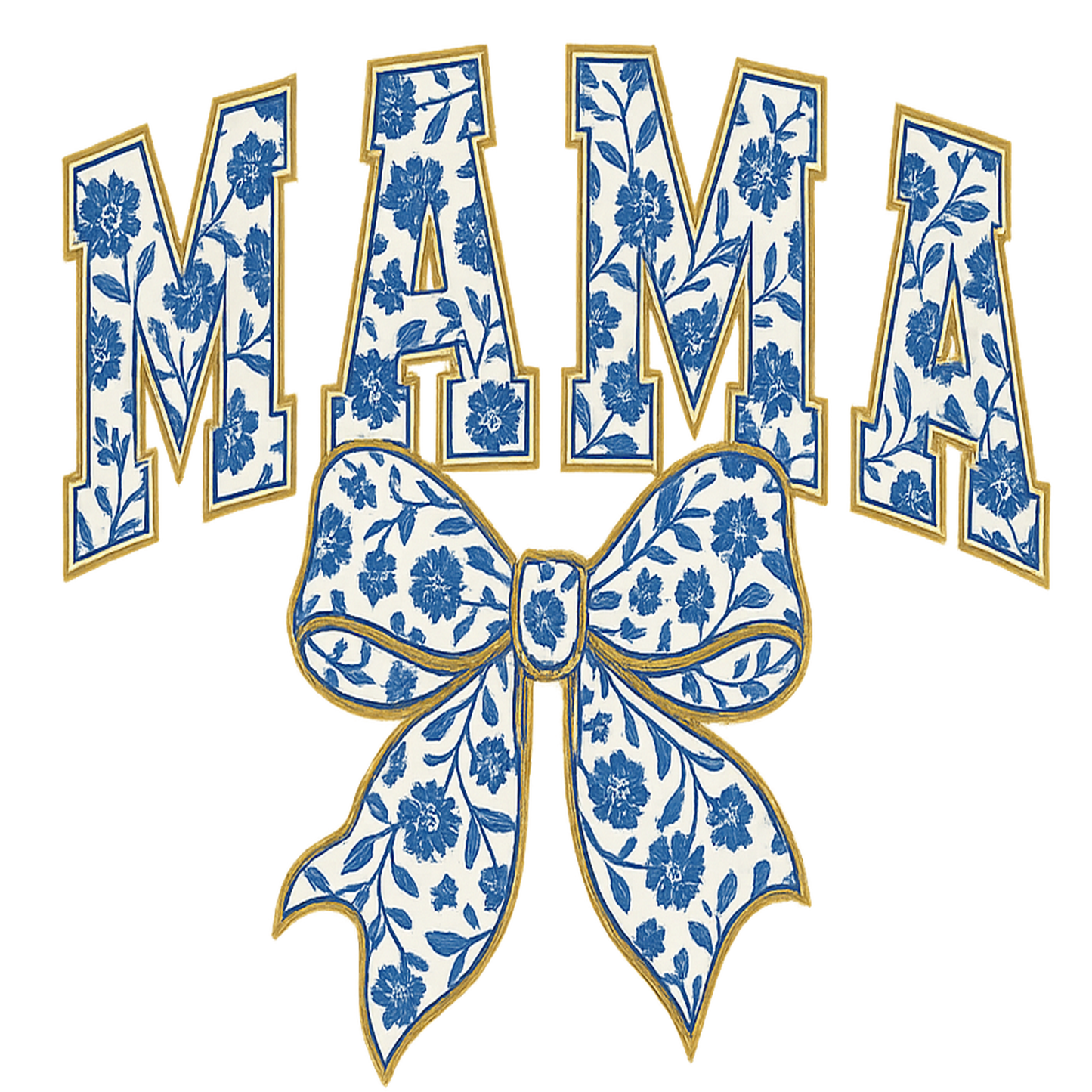 Mama Coquette Bow Png, Mom Png, Blue Flowers Mama Bow Png, Girly Coquette Blue Chinoiserie Floral Grandmillennial Design