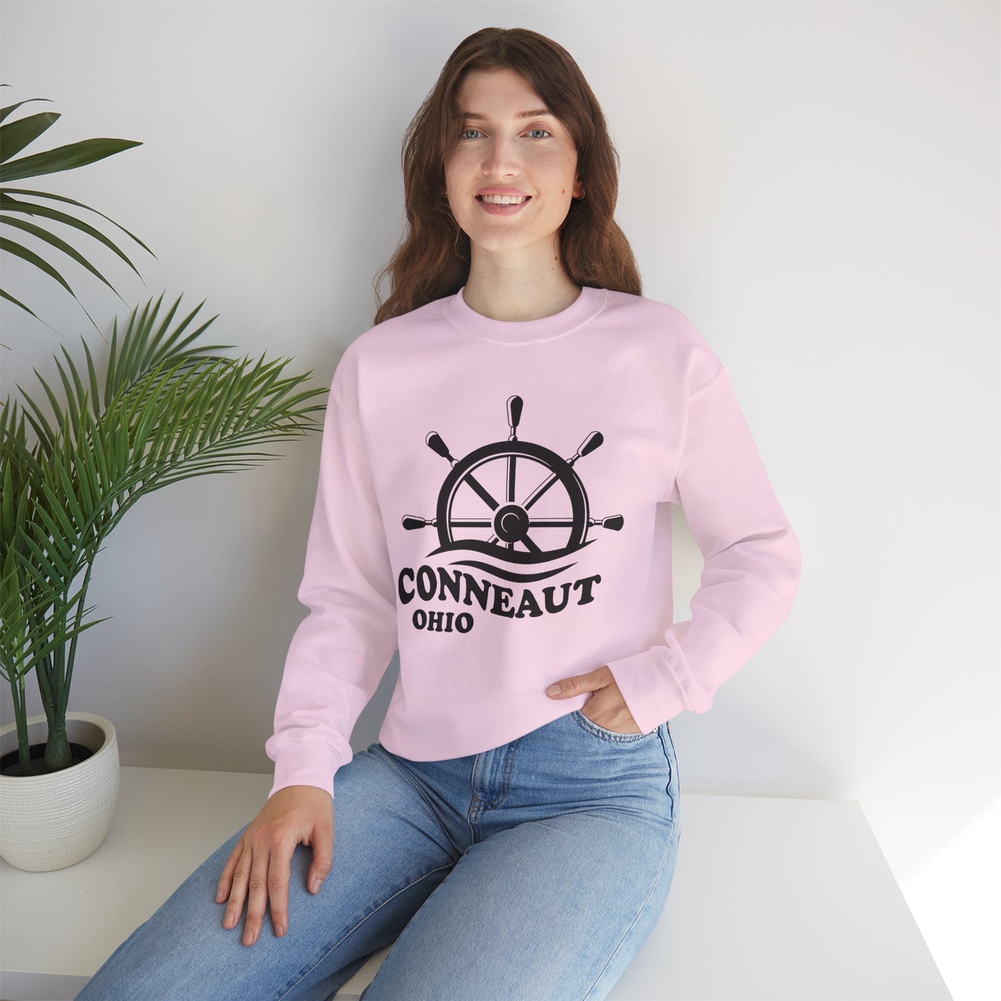 Nautical Wheel Conneaut Ohio Sweatshirt, Funny Unisex Crewneck, Gift for Homeowners, Cozy Casual Wear