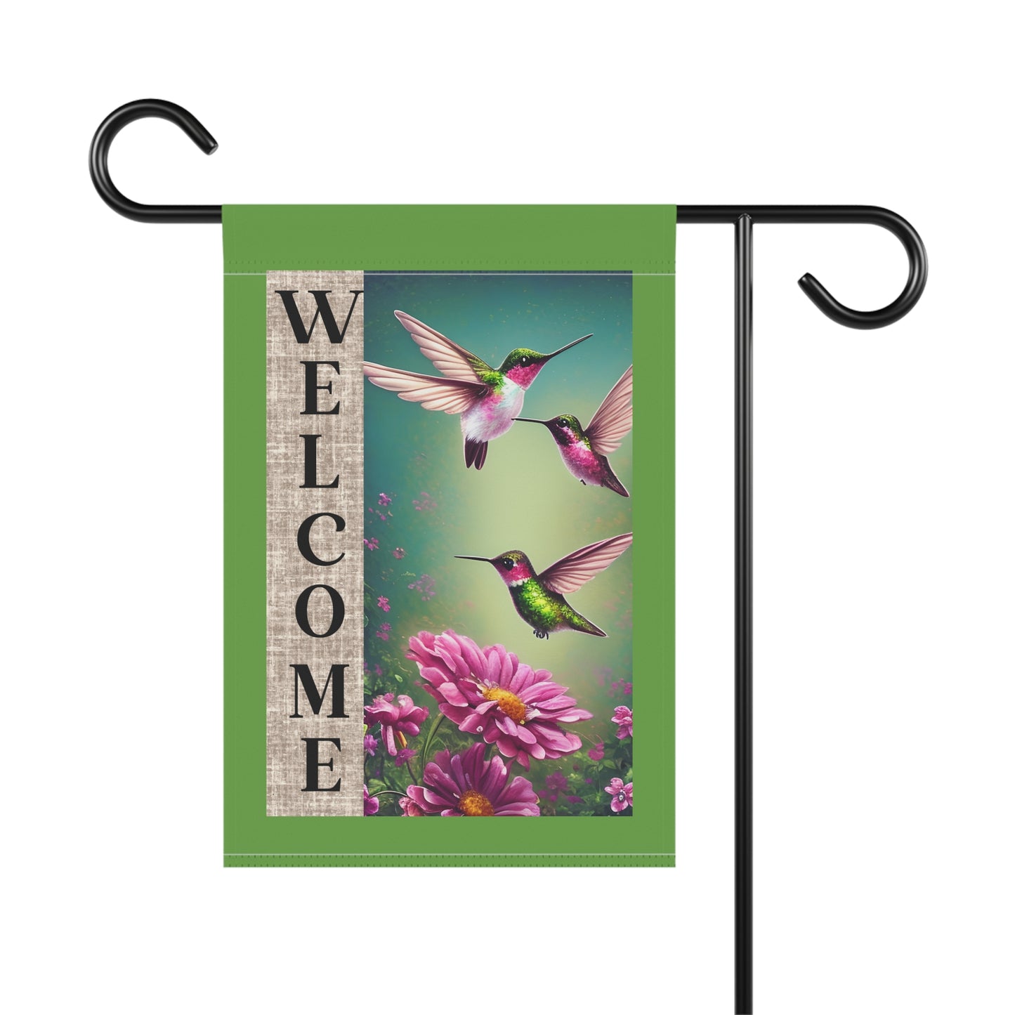 Welcome Hummingbirds Whimsical Garden Banner, Playful Outdoor Sign, Dragon Decoration, Unique Yard Art, Sarcastic Home Décor, Garden Humor