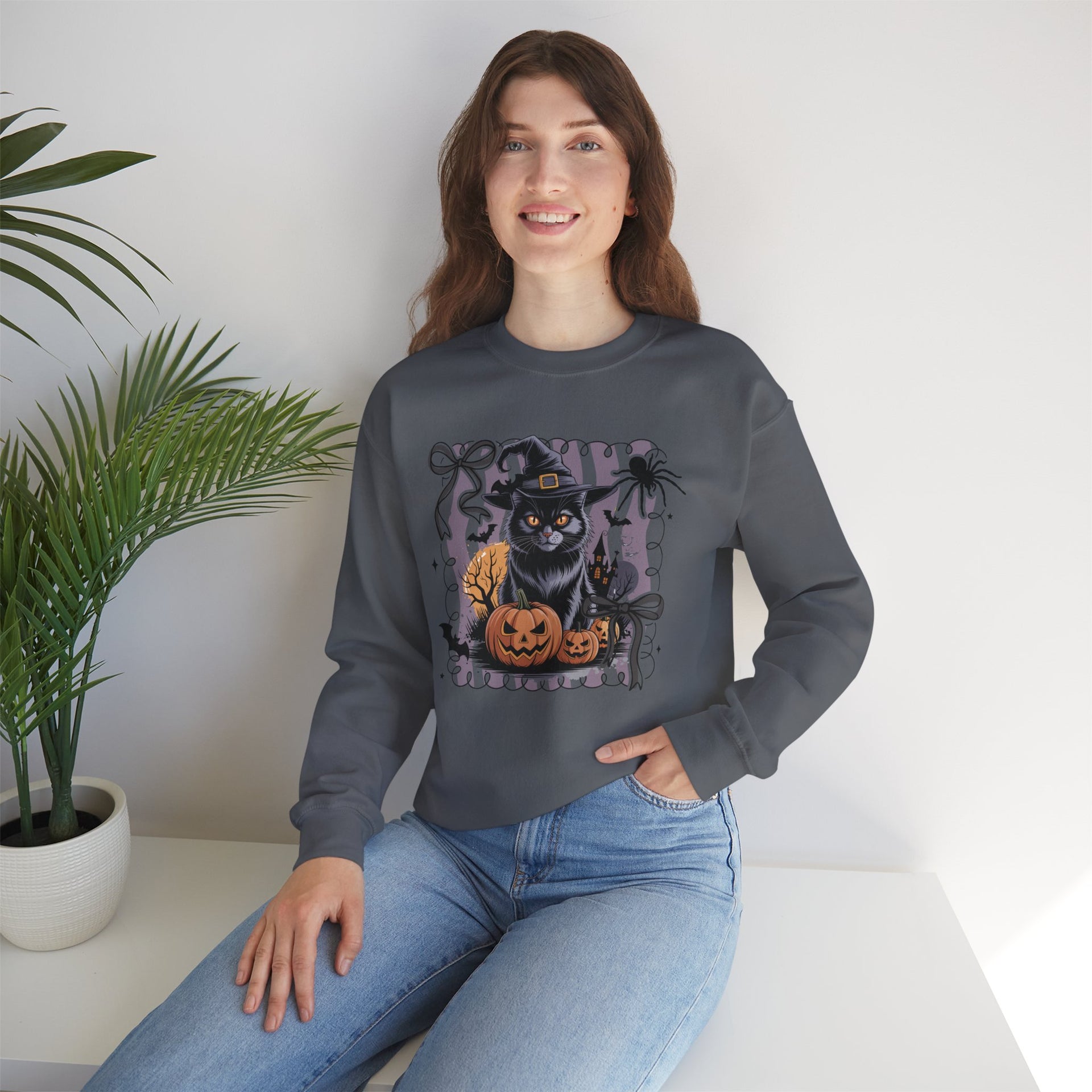 Preppy Black Cat, Retro Halloween Sweatshirt, Halloween Sweatshirt