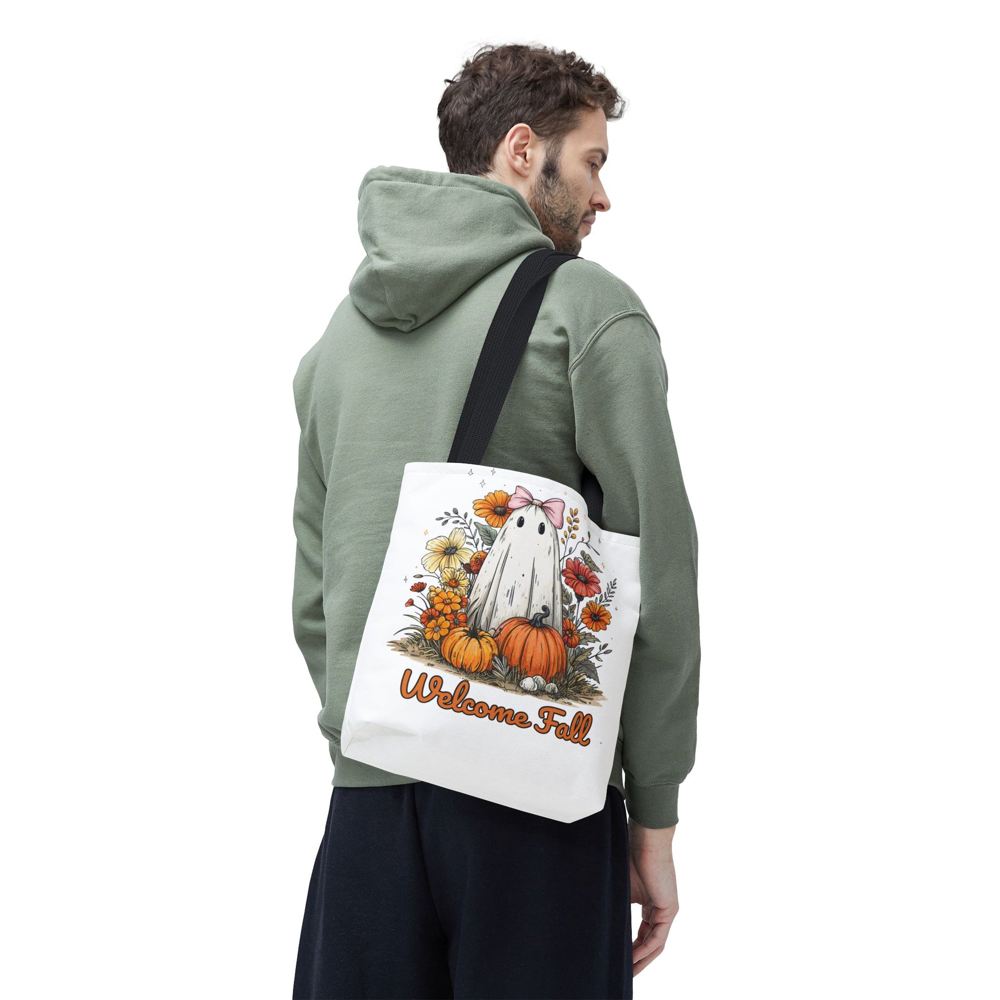 Welcome Fall Ghost, Floral Pumpkin Bag