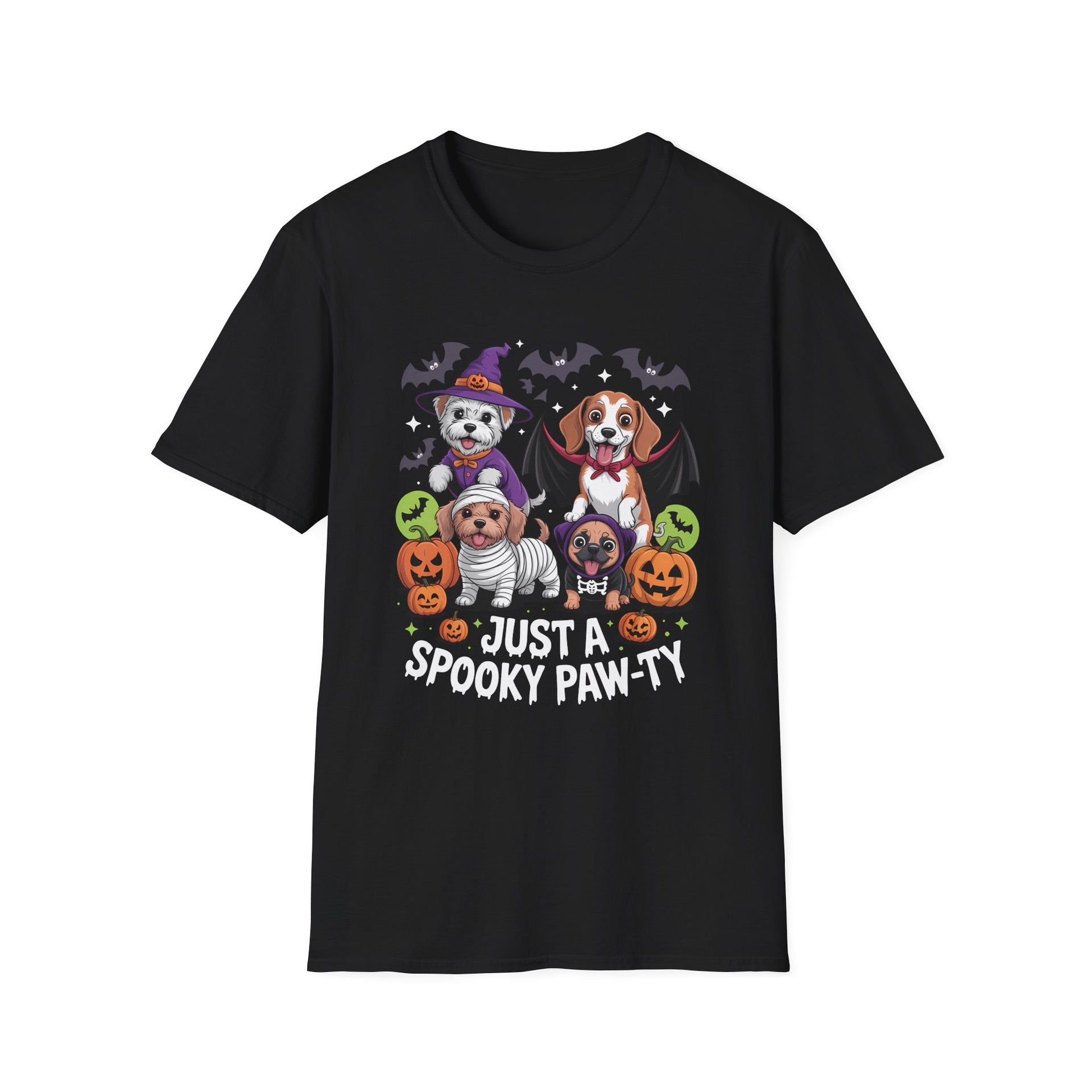 Just a Spooky Paw-ty Halloween Unisex Softstyle T-Shirt, Perfect for Halloween Parties, Casual Wear, Trick or Treat