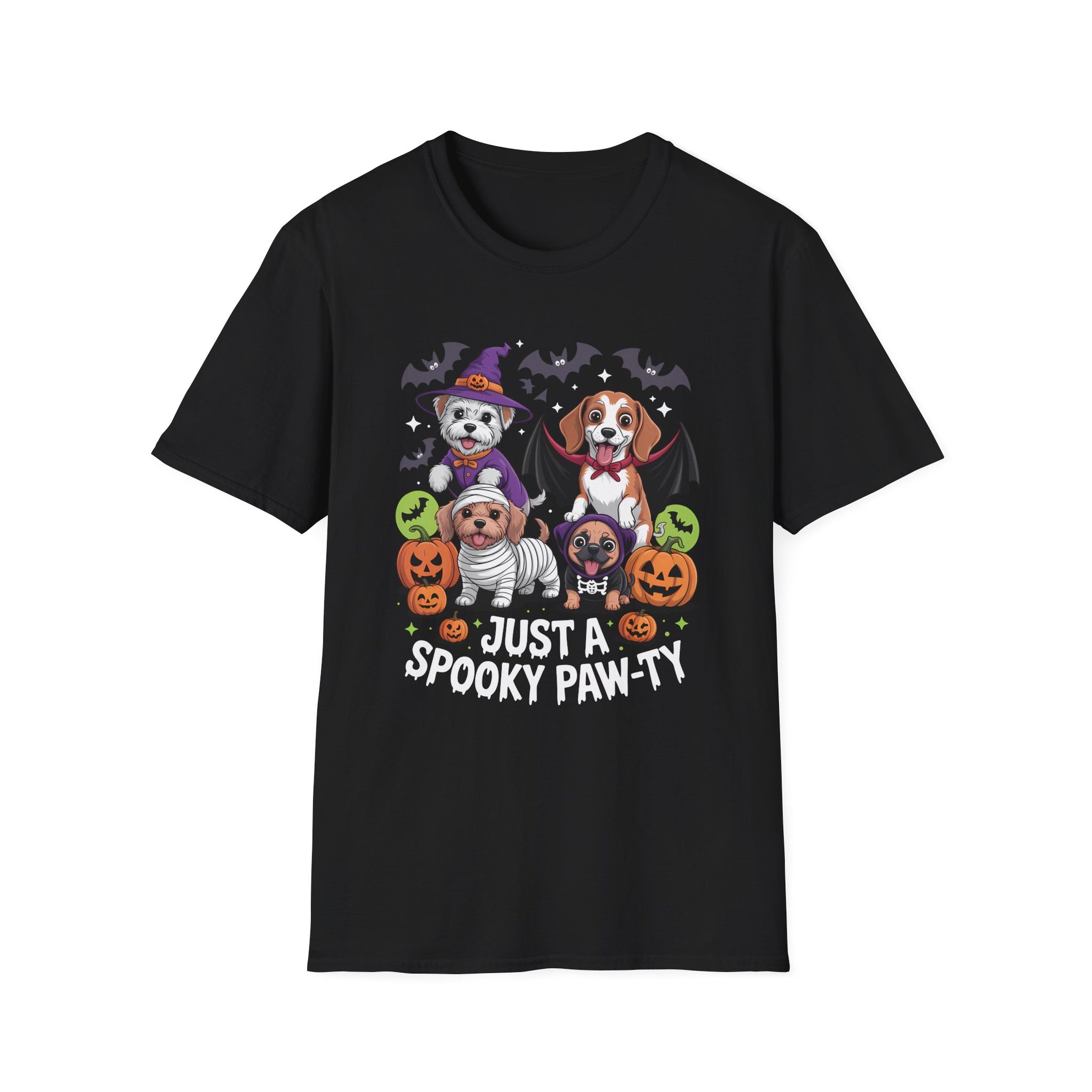 Just a Spooky Paw-ty Halloween Unisex Softstyle T-Shirt, Perfect for Halloween Parties, Casual Wear, Trick or Treat