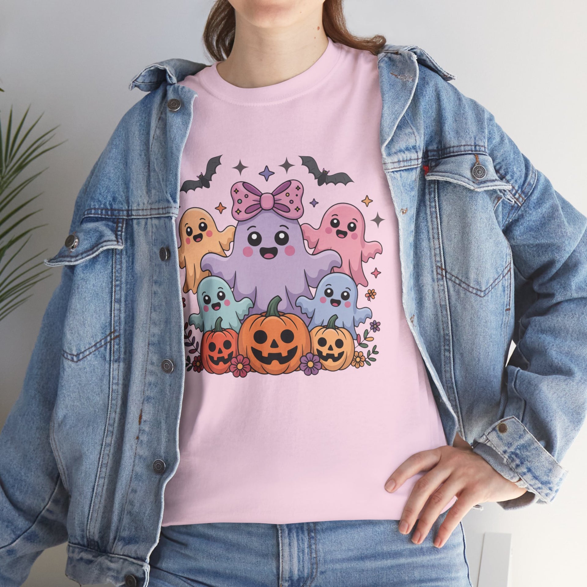 Halloween Tee - Iridescent Coquette Ghost Unisex Heavy Cotton Shirt