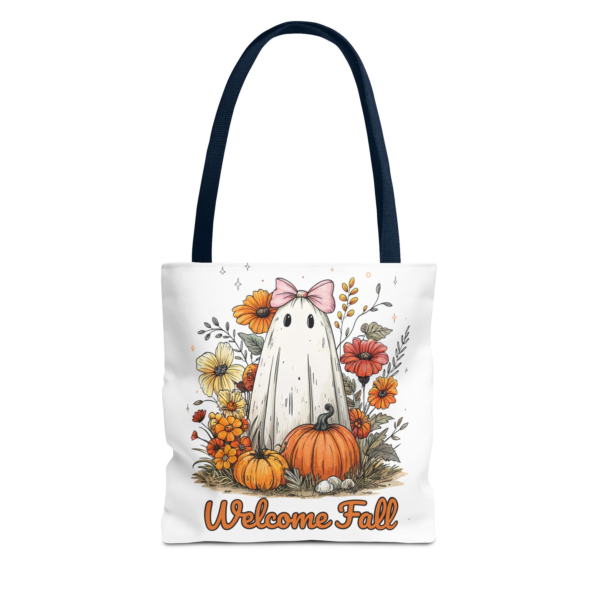 Welcome Fall Ghost, Floral Pumpkin Bag