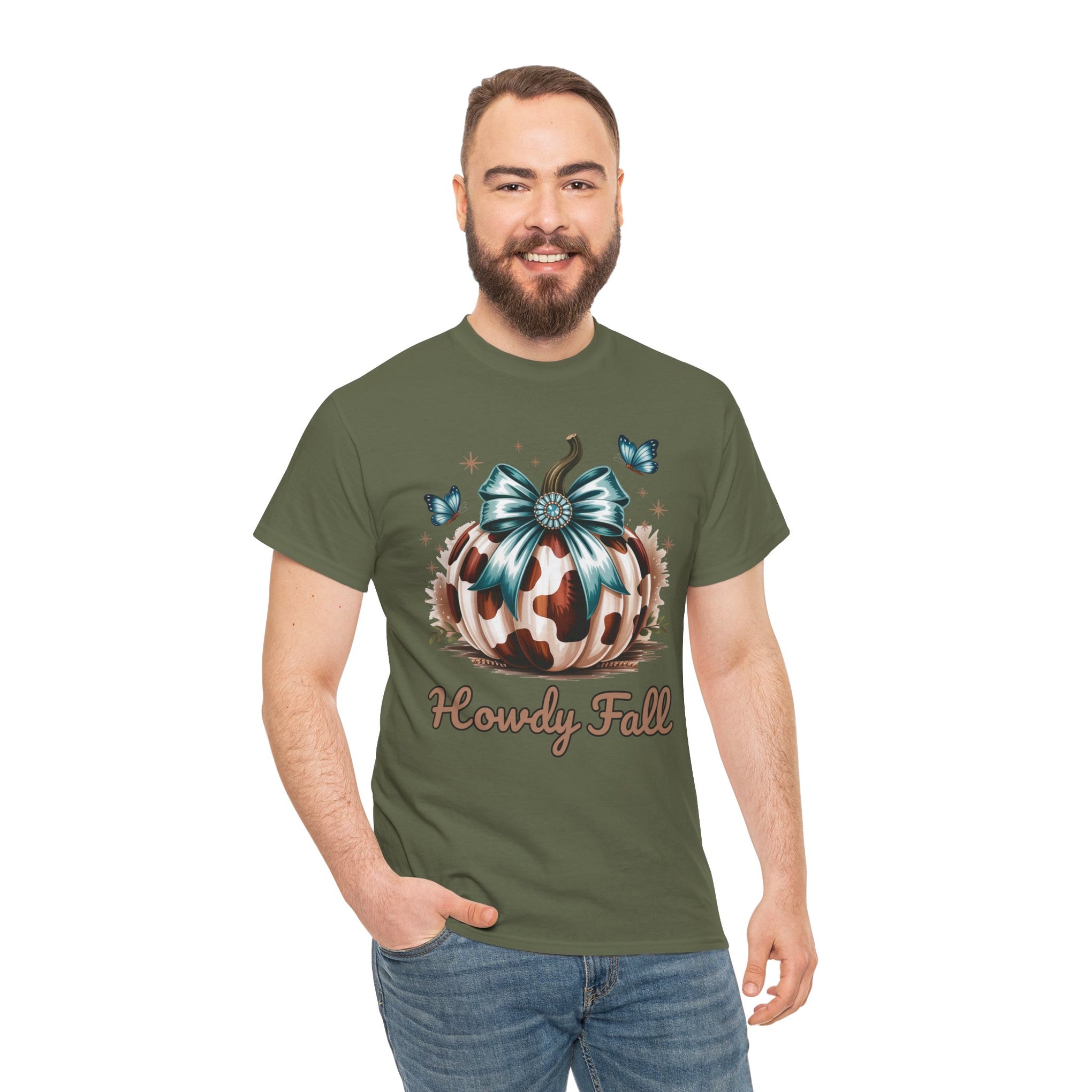 Howdy Fall Western Pumpkin Cowhide shirt