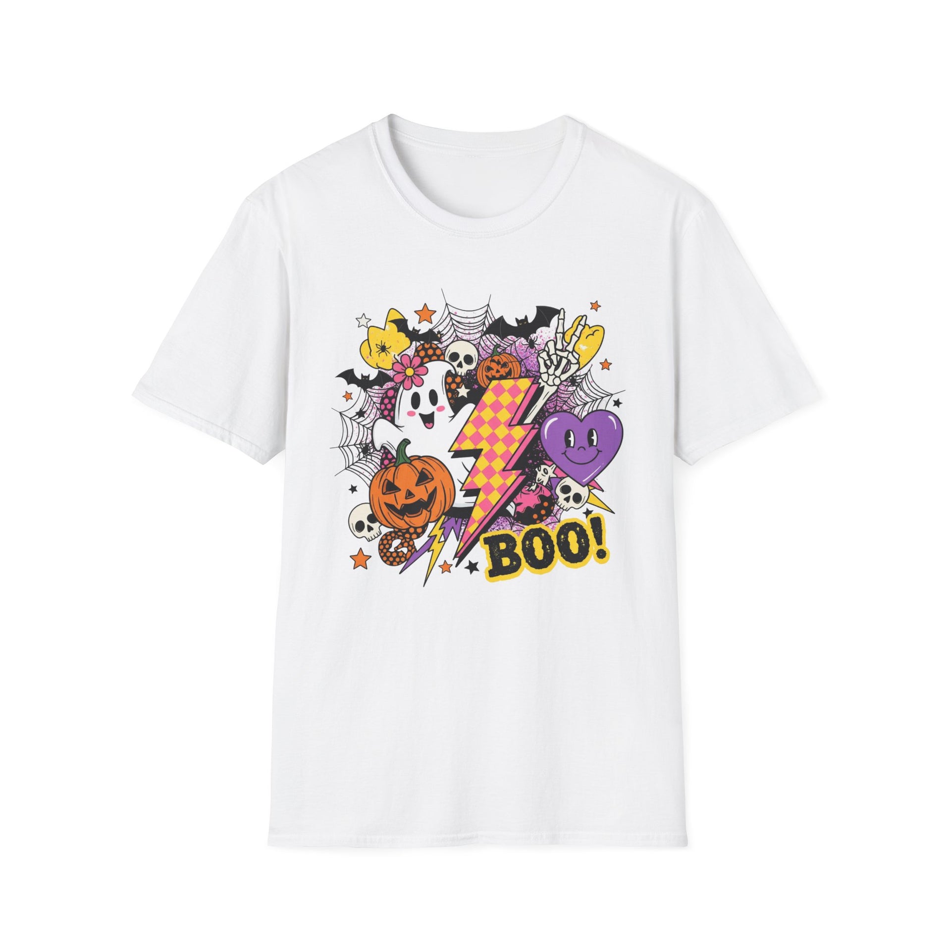 Halloween Boo Unisex Softstyle T-Shirt, Cute Ghost Tee, Spooky Vibes, Perfect for Halloween Parties, Casual Wear, Trick or Treat