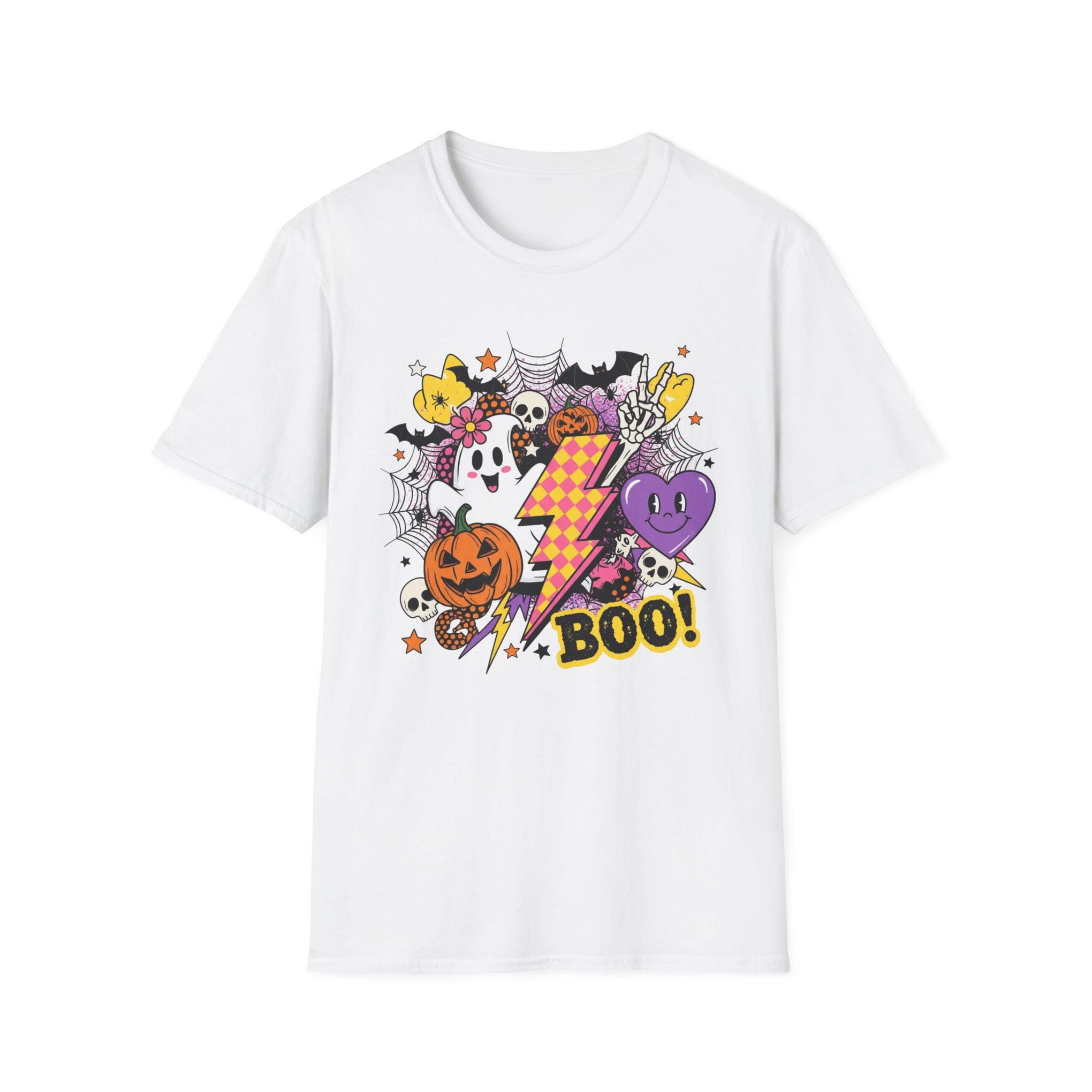 Halloween Boo Unisex Softstyle T-Shirt, Cute Ghost Tee, Spooky Vibes, Perfect for Halloween Parties, Casual Wear, Trick or Treat