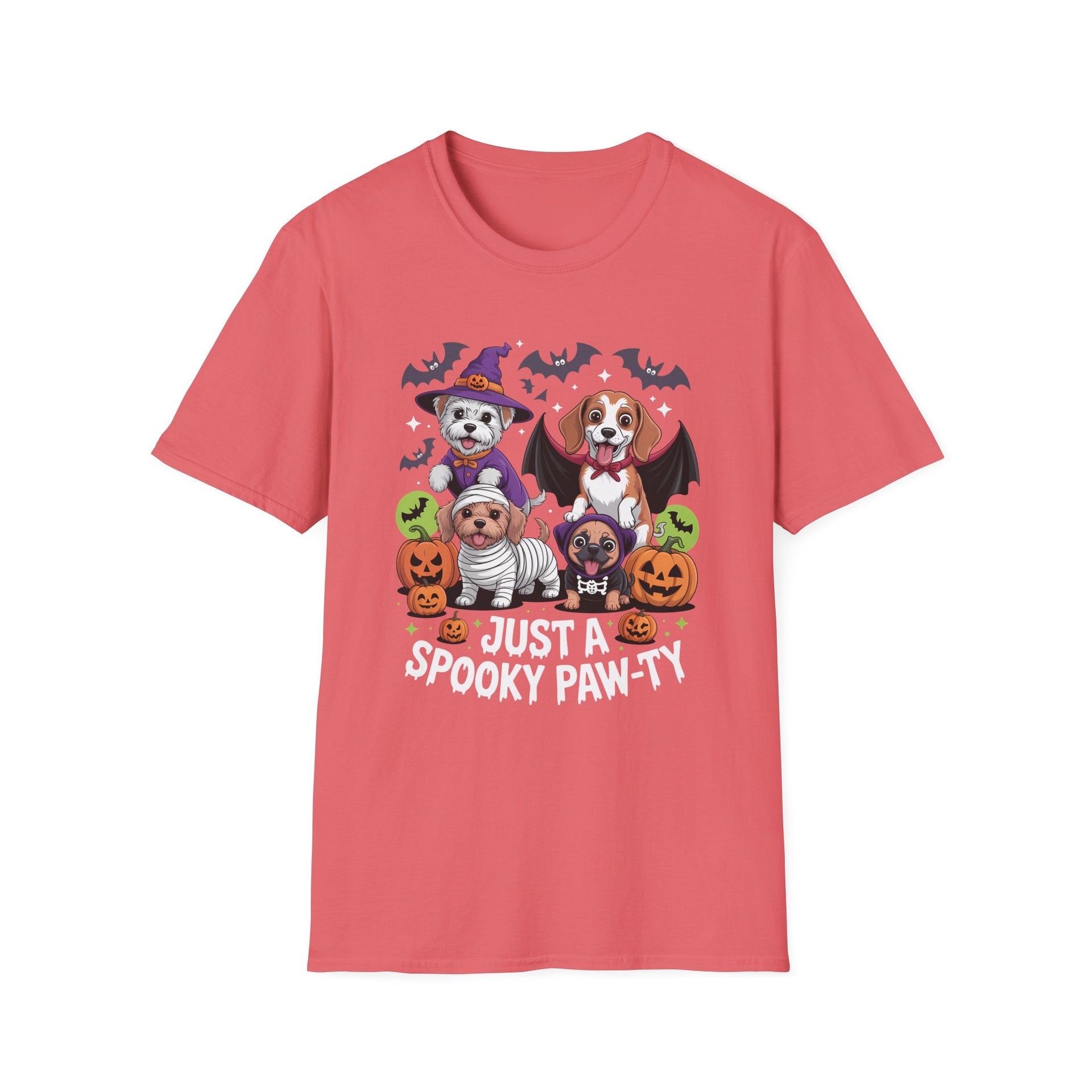 Just a Spooky Paw-ty Halloween Unisex Softstyle T-Shirt, Perfect for Halloween Parties, Casual Wear, Trick or Treat