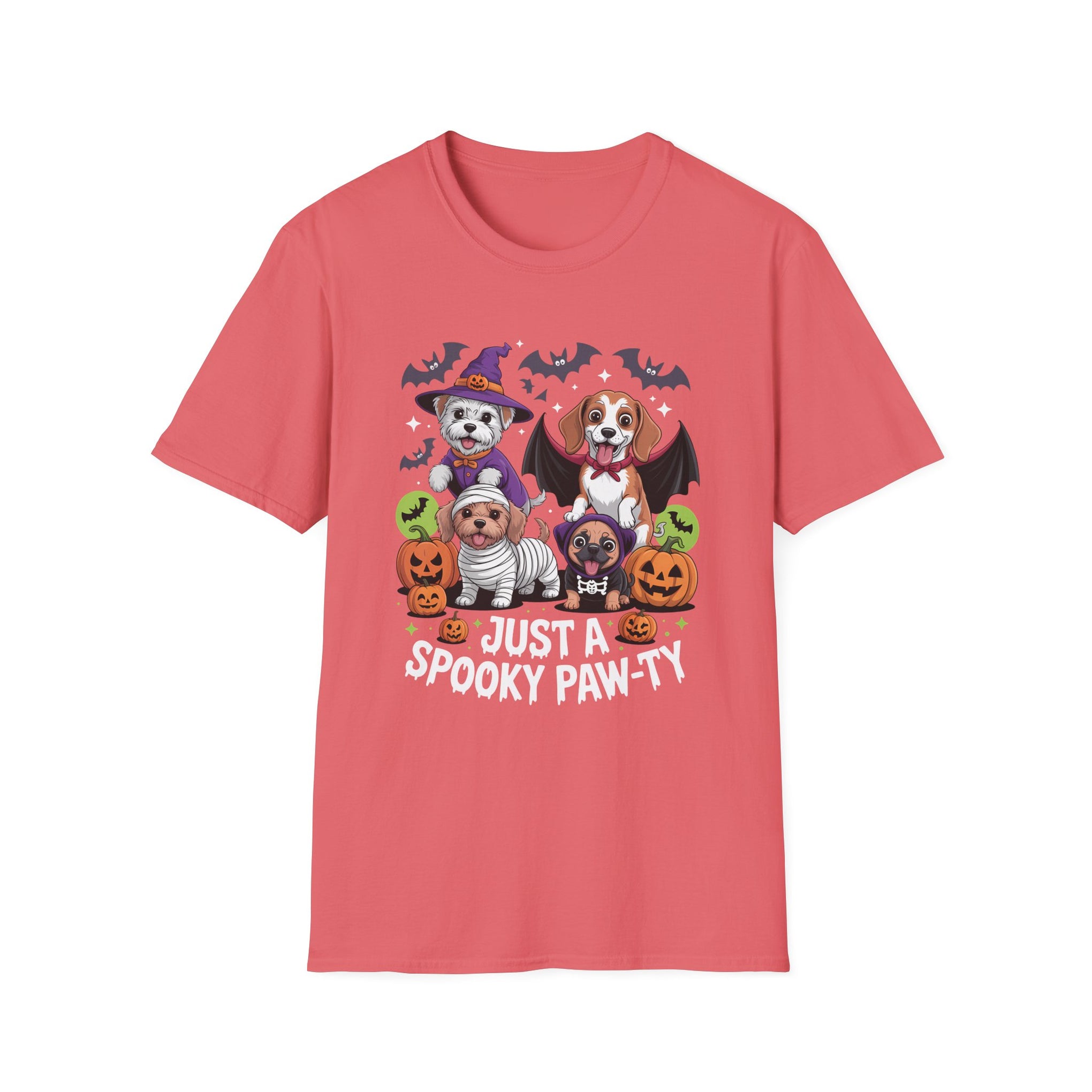 Just a Spooky Paw-ty Halloween Unisex Softstyle T-Shirt, Perfect for Halloween Parties, Casual Wear, Trick or Treat