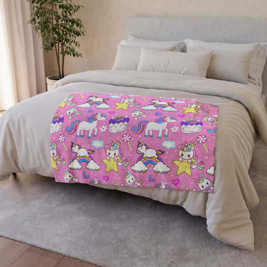 Rainbow Unicorn Stars Candy Cloud Birthday Cake Polyester Blanket - Cozy Nature-Inspired Throw for Kids & Family