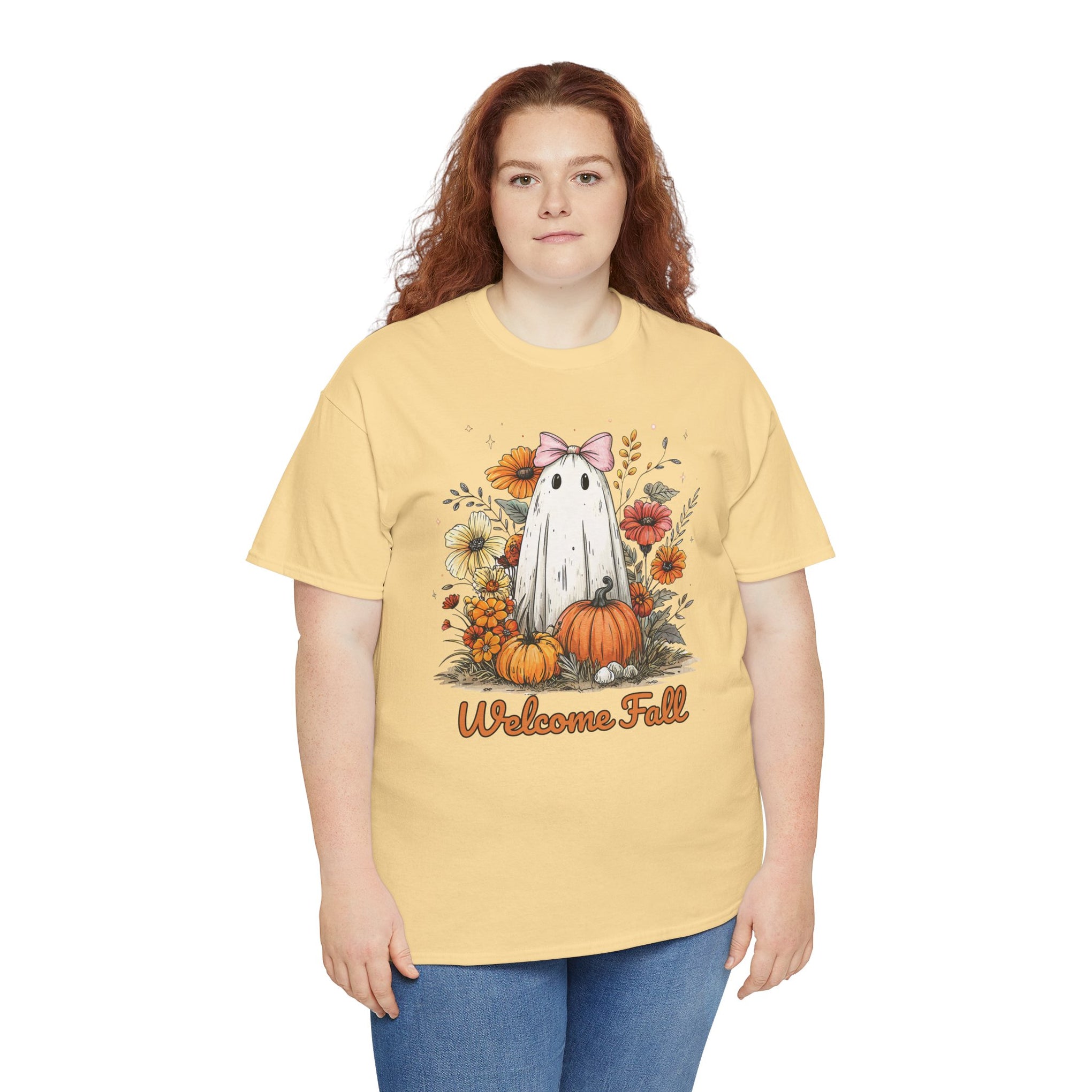 Welcome Fall Ghost, Floral Pumpkin Shirt
