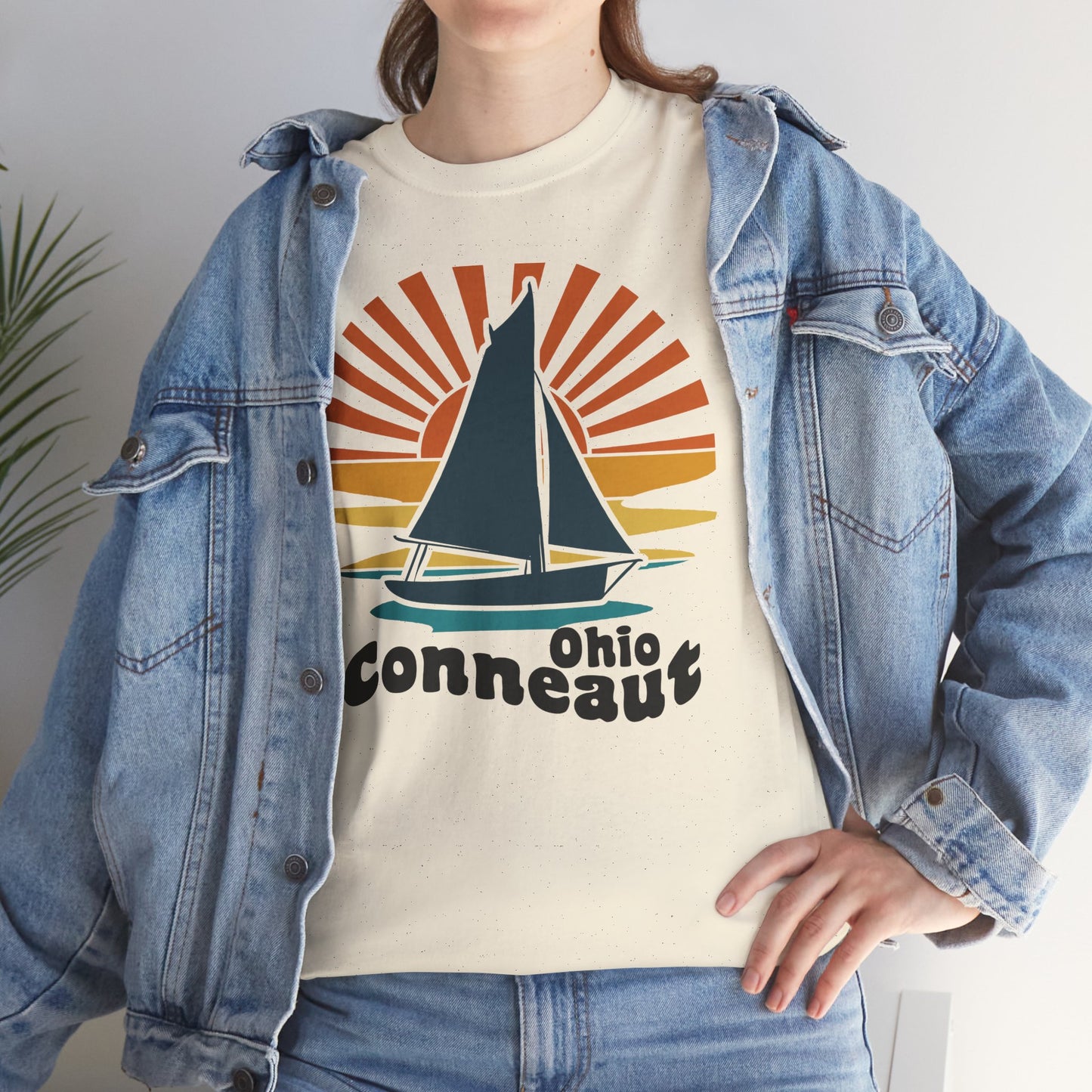 Conneaut Ohio With Boat Sunset Tee Shirt, Home Town Gift, Unisex Cotton Shirt,Home Town Love, Comfy Apparel, Cozy Family Tee