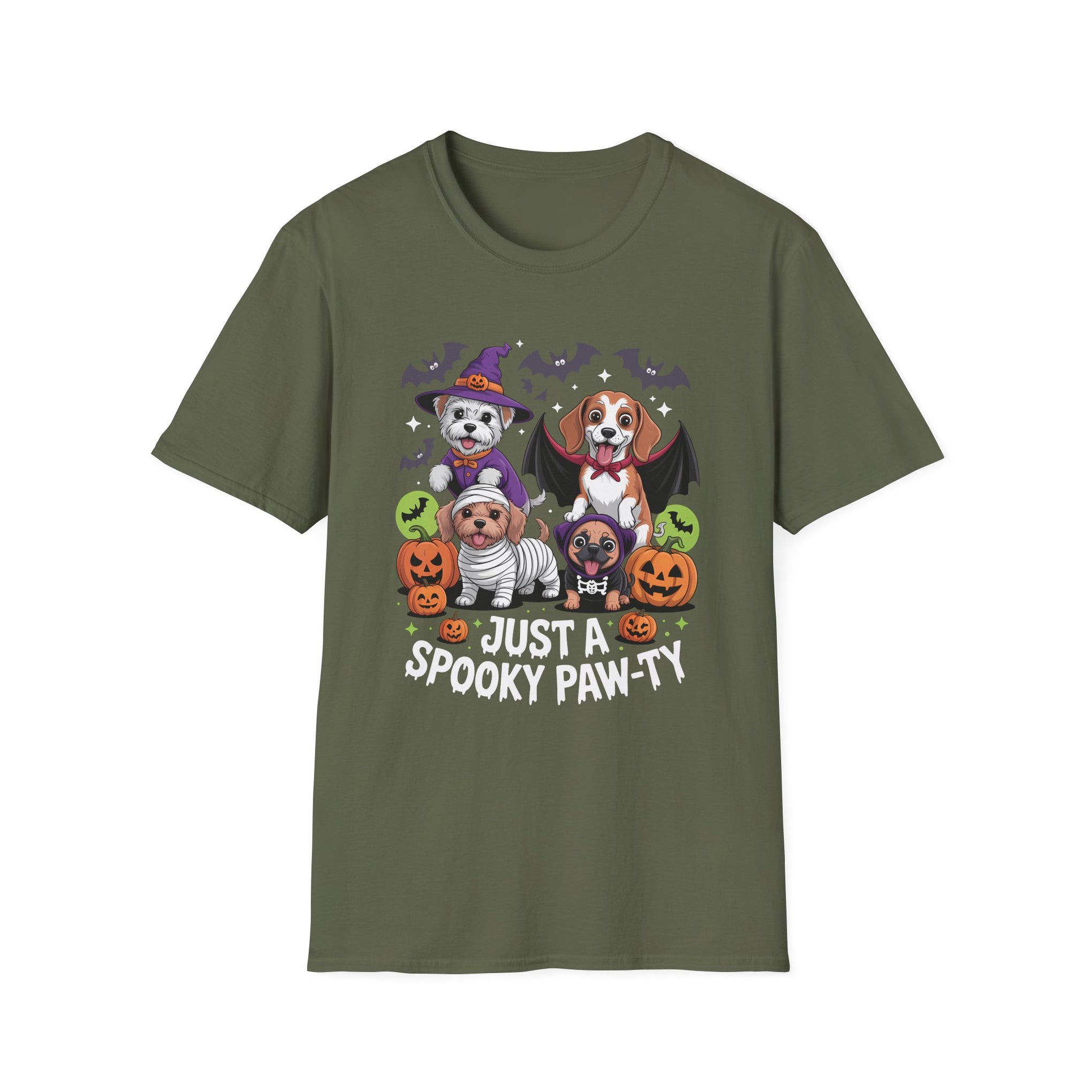 Just a Spooky Paw-ty Halloween Unisex Softstyle T-Shirt, Perfect for Halloween Parties, Casual Wear, Trick or Treat