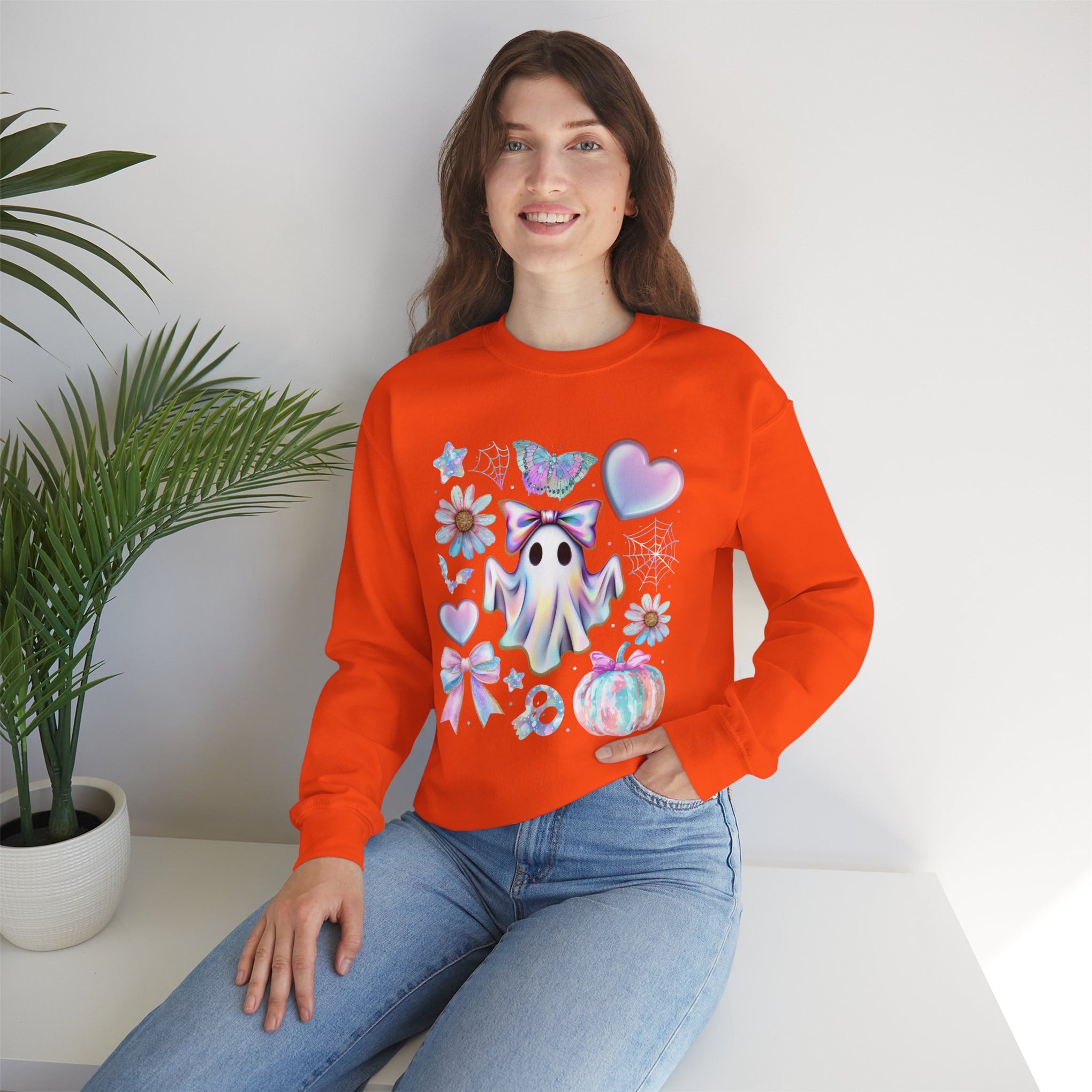 Girly Halloween Ghost, Floral Ghost Sweatshirt, Halloween Sweatshirt