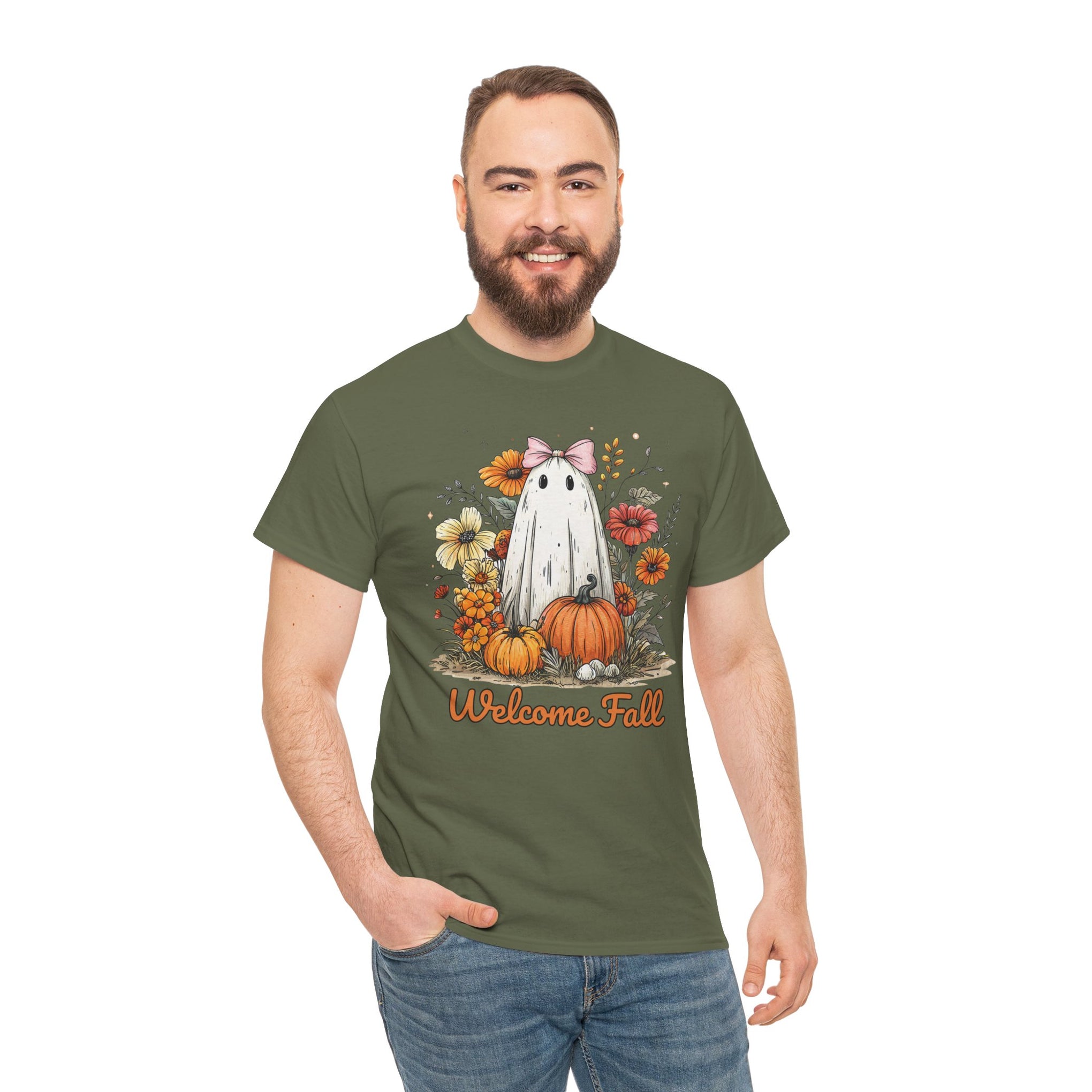 Welcome Fall Ghost, Floral Pumpkin Shirt