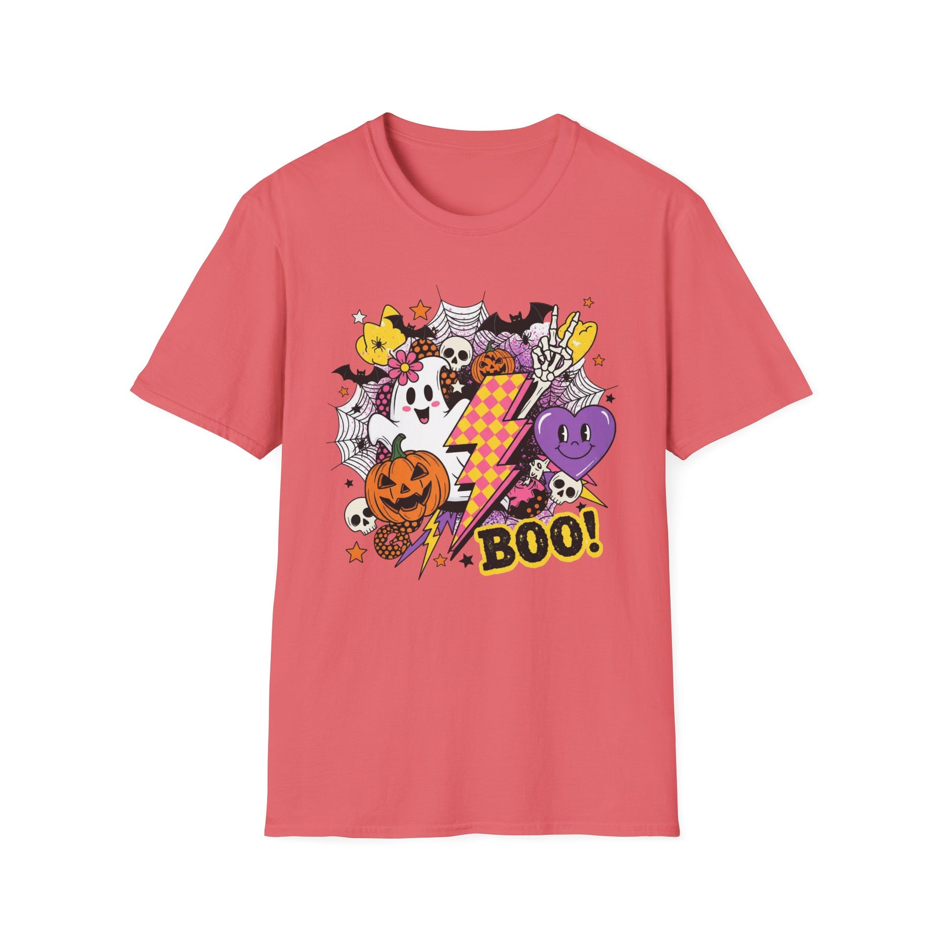 Halloween Boo Unisex Softstyle T-Shirt, Cute Ghost Tee, Spooky Vibes, Perfect for Halloween Parties, Casual Wear, Trick or Treat