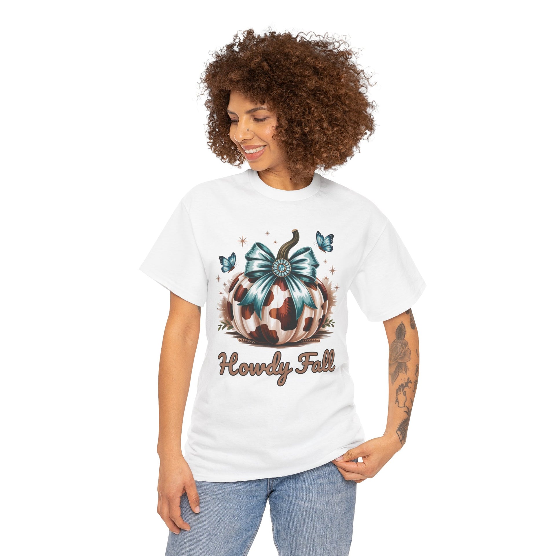 Howdy Fall Western Pumpkin Cowhide shirt