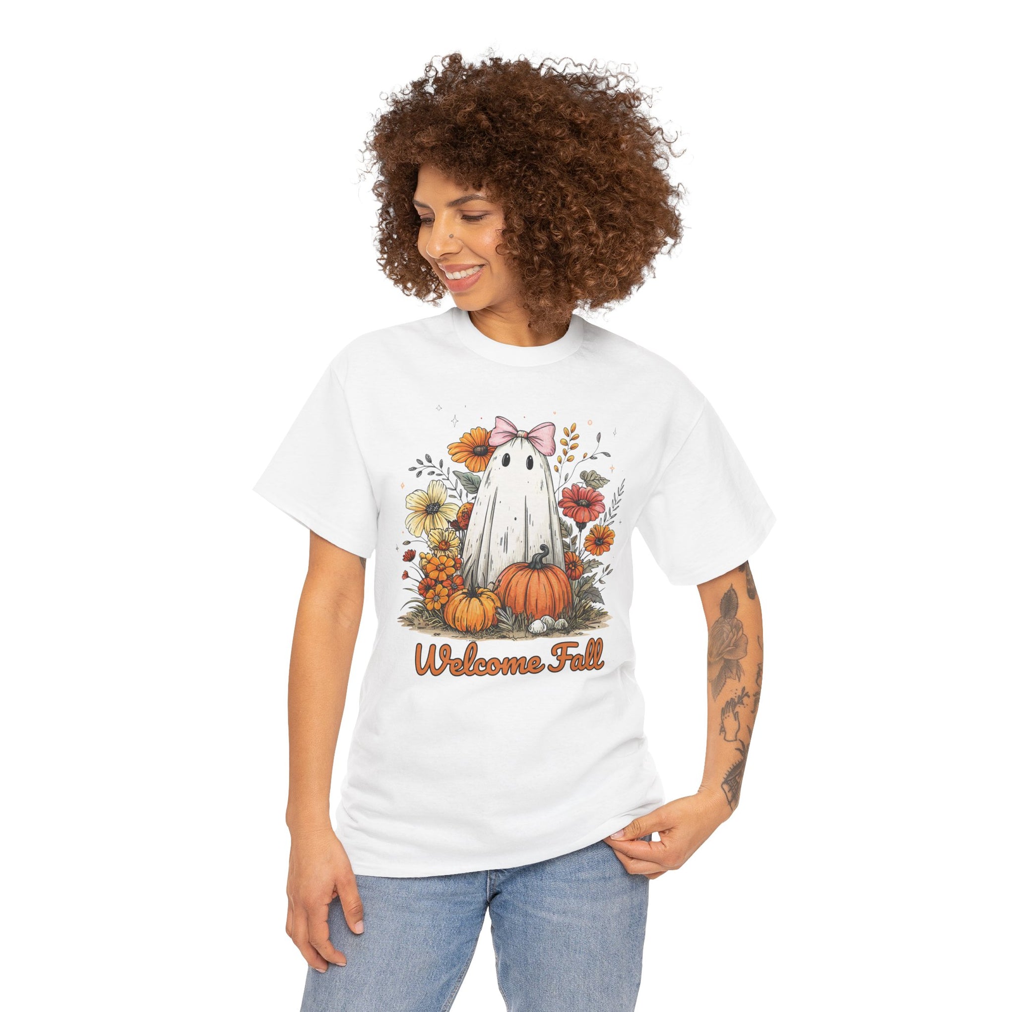 Welcome Fall Ghost, Floral Pumpkin Shirt