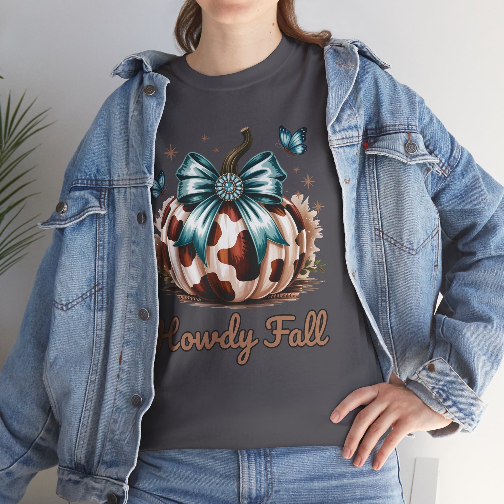 Howdy Fall Western Pumpkin Cowhide shirt