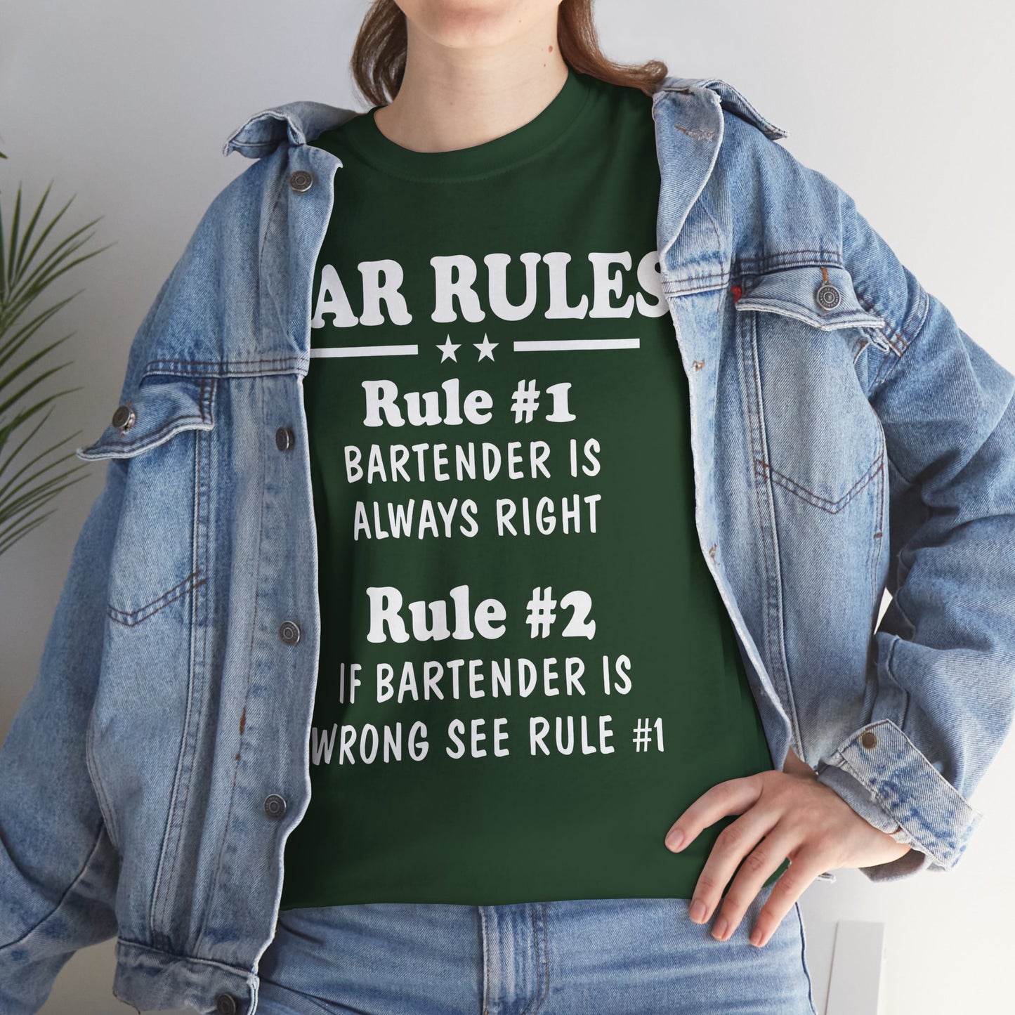 Bar Rules, Rule 1 Bartender is always right Rule 2 If Bartender is wrong see rule one, funny shirt, Tee Shirt, Unisex Cotton Shirt, Cozy Family Tee