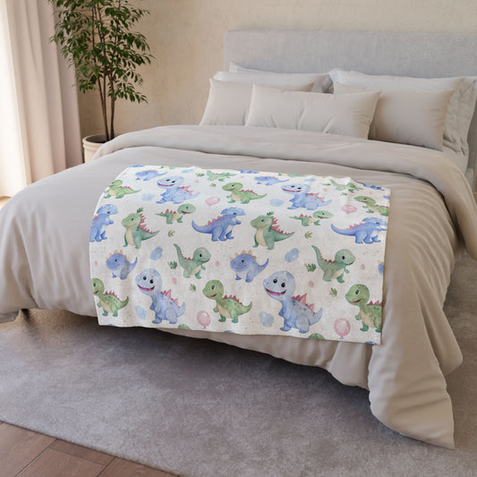 Cute Little Dino Polyester Blanket - Cozy Nature-Inspired Throw for Kids & Family