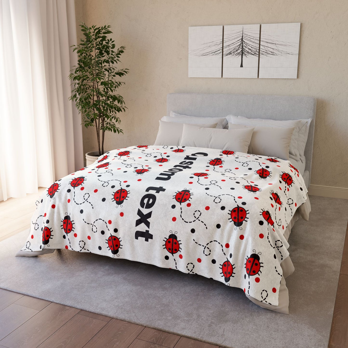 Cute Lady Bug Add Custom Text Polyester Blanket - Cozy Nature-Inspired Throw for Kids & Family