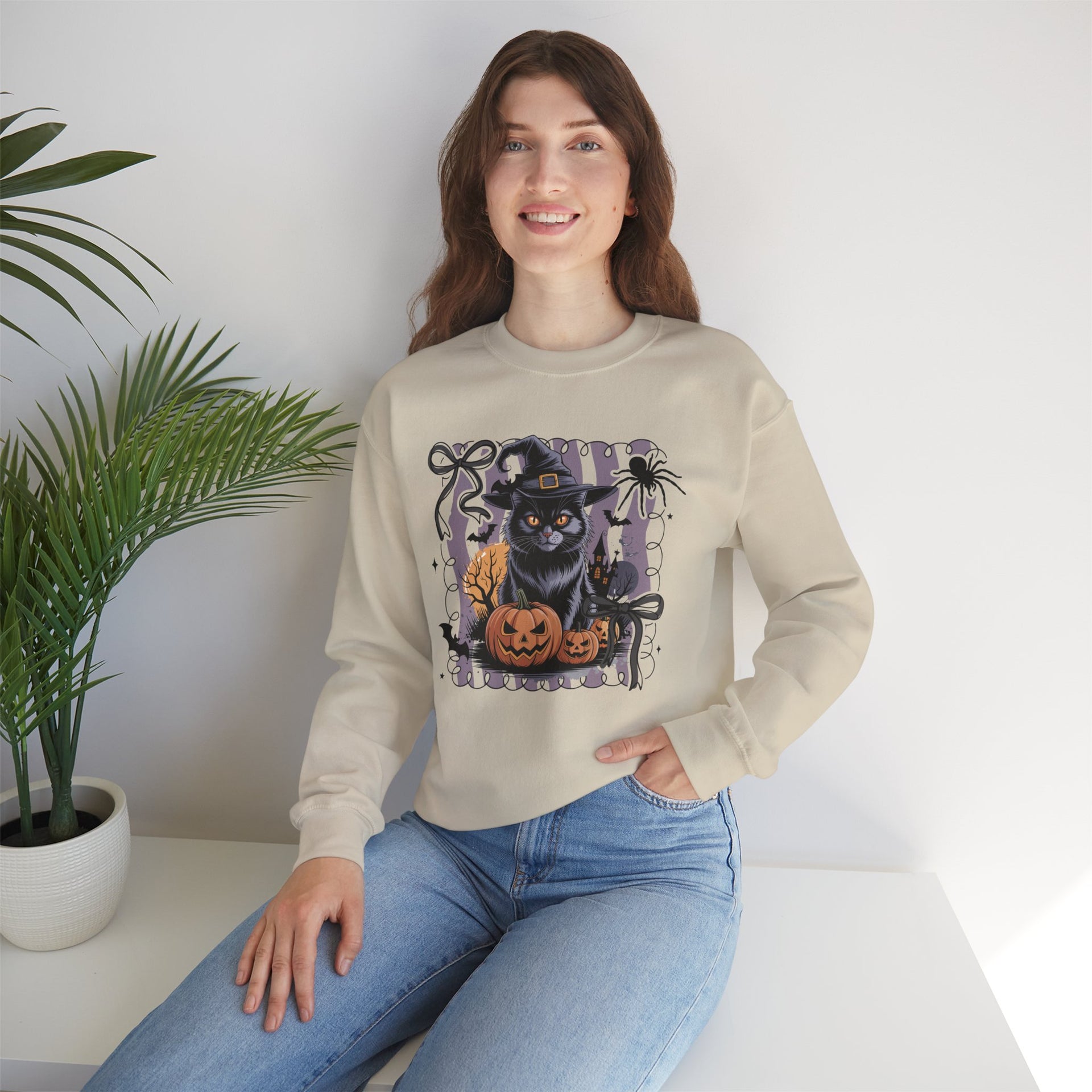 Preppy Black Cat, Retro Halloween Sweatshirt, Halloween Sweatshirt