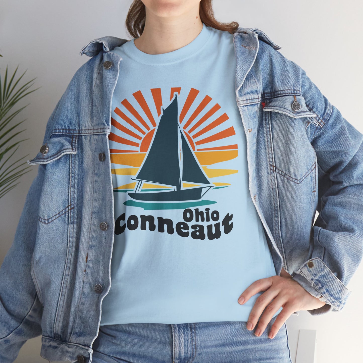 Conneaut Ohio With Boat Sunset Tee Shirt, Home Town Gift, Unisex Cotton Shirt,Home Town Love, Comfy Apparel, Cozy Family Tee