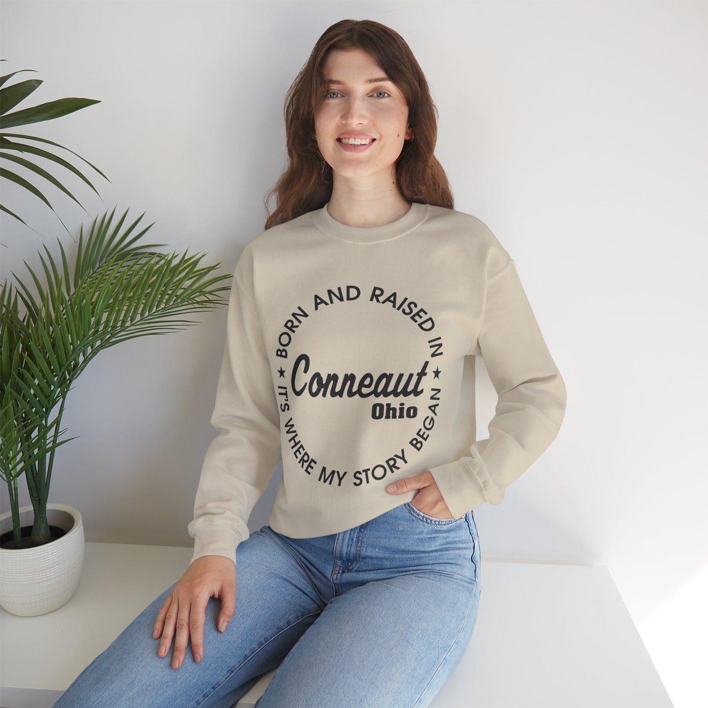 Born And Raised Where My Story Begain Conneaut Ohio,  Home Town Love Sweatshirt, Funny Unisex Crewneck, Gift for Homeowners, Comfy Sweatshirt, Cozy Casual Wear