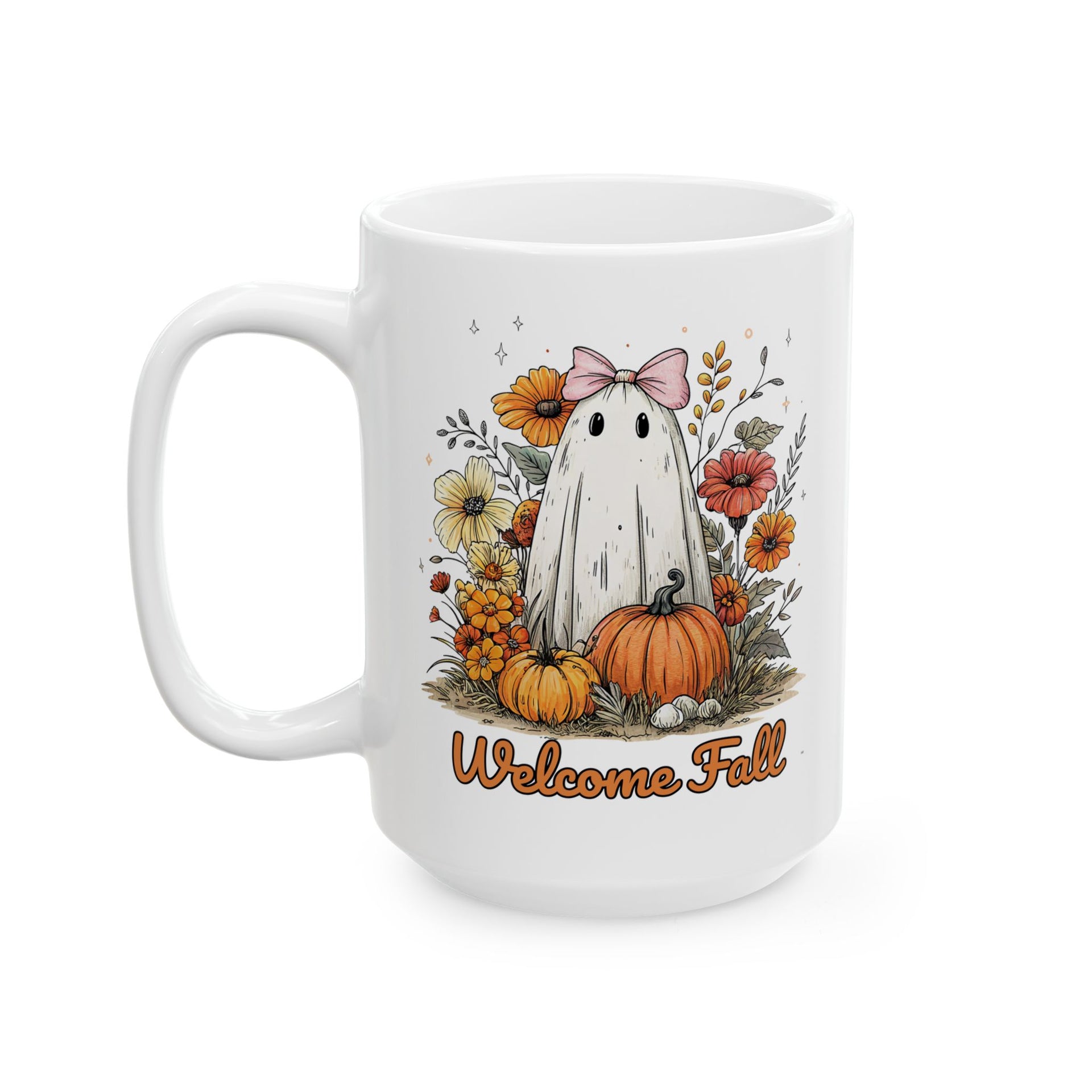 Welcome Fall Ghost, Floral Pumpkin Cup