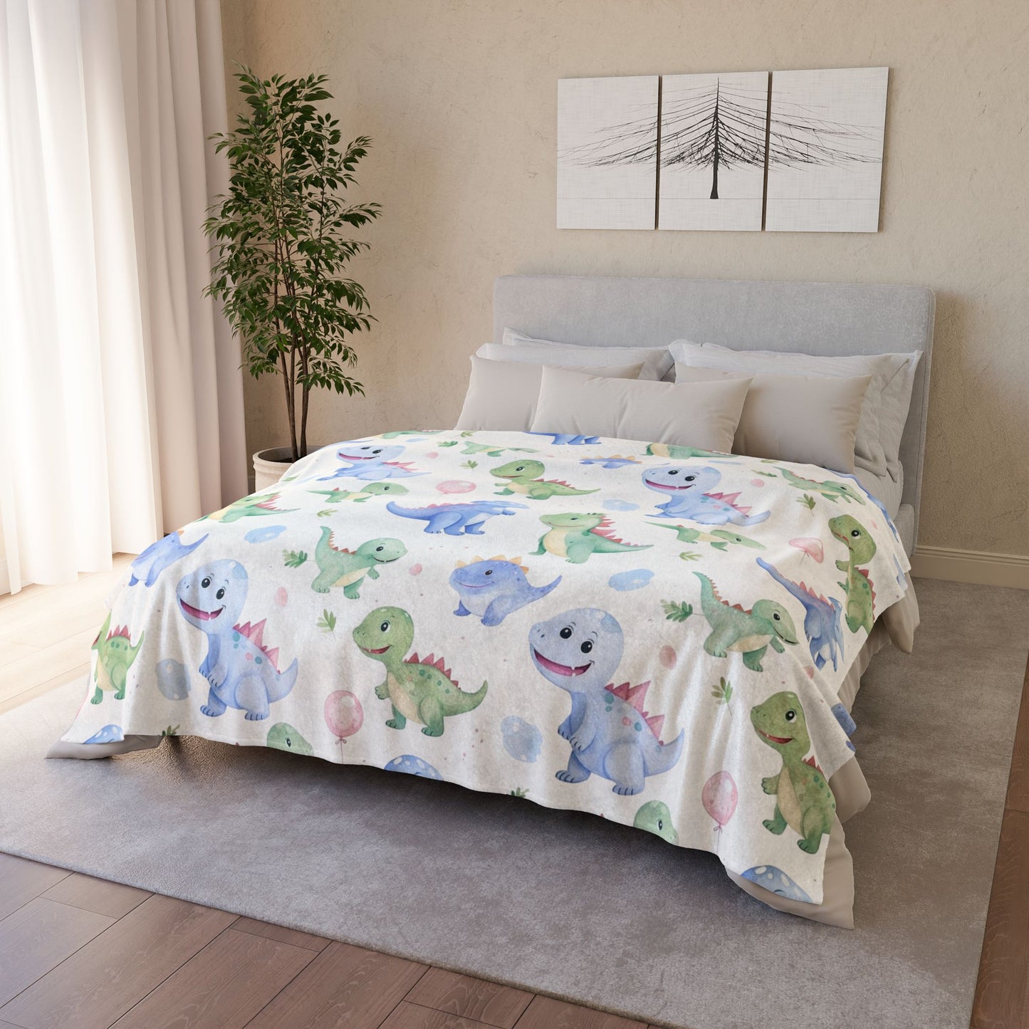 Cute Little Dino Polyester Blanket - Cozy Nature-Inspired Throw for Kids & Family