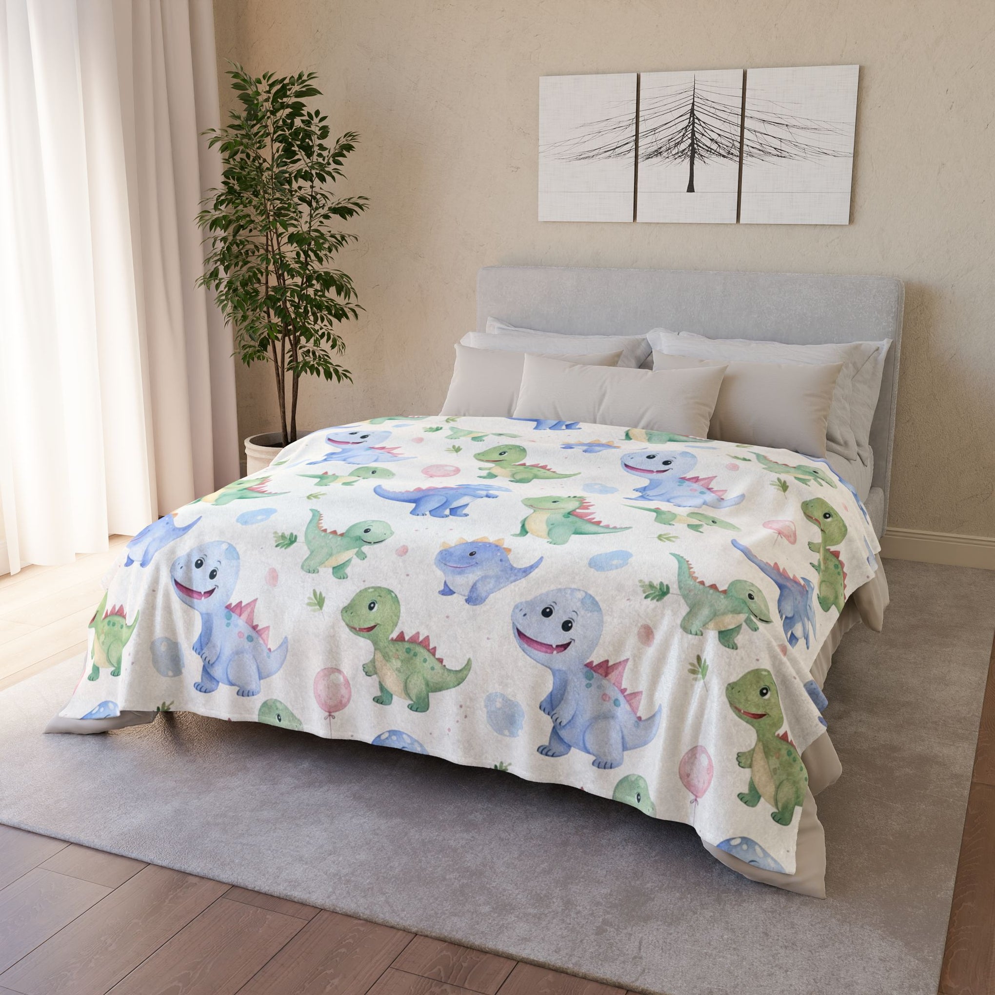 Cute Little Dino Polyester Blanket - Cozy Nature-Inspired Throw for Kids & Family