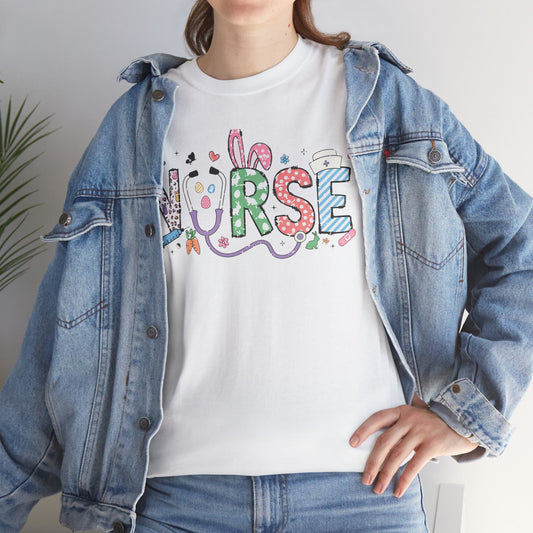 Beautiful nurse design with bunny ears and bright colors Tee Shirt, Unisex Cotton Shirt, Movie Lovers Apparel, Cozy Family Tee