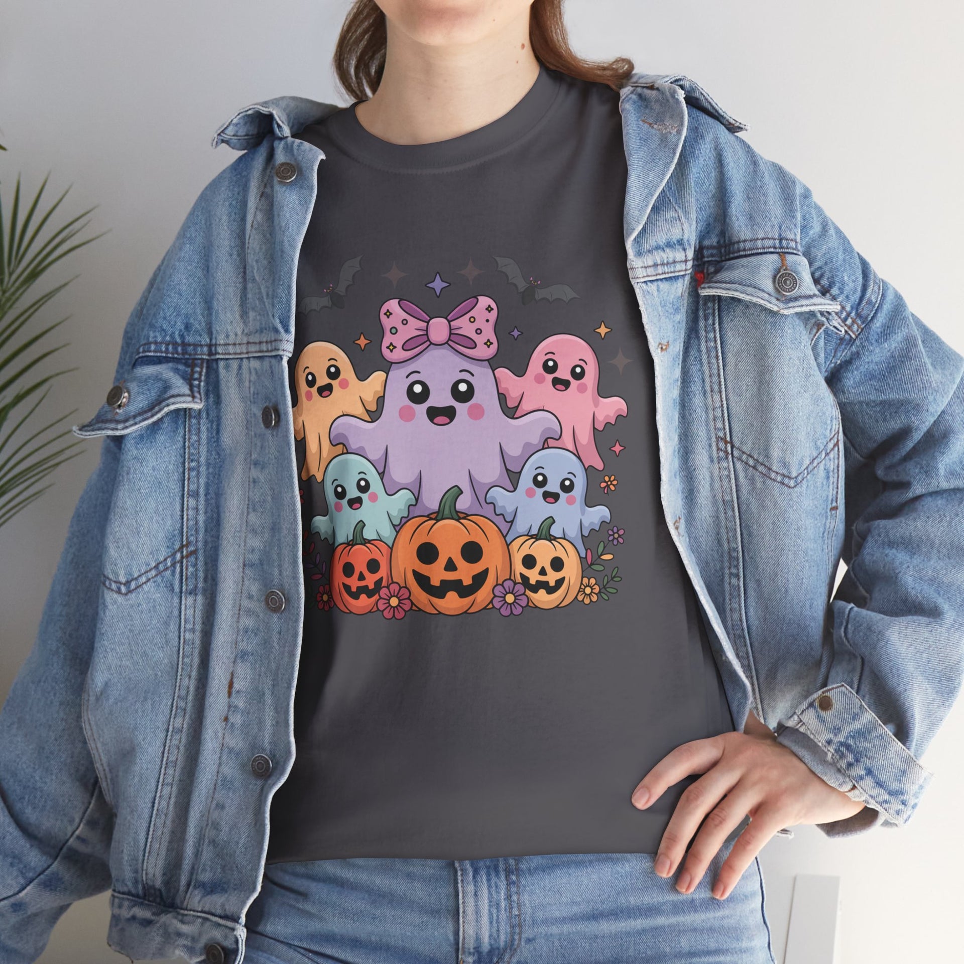 Halloween Tee - Iridescent Coquette Ghost Unisex Heavy Cotton Shirt