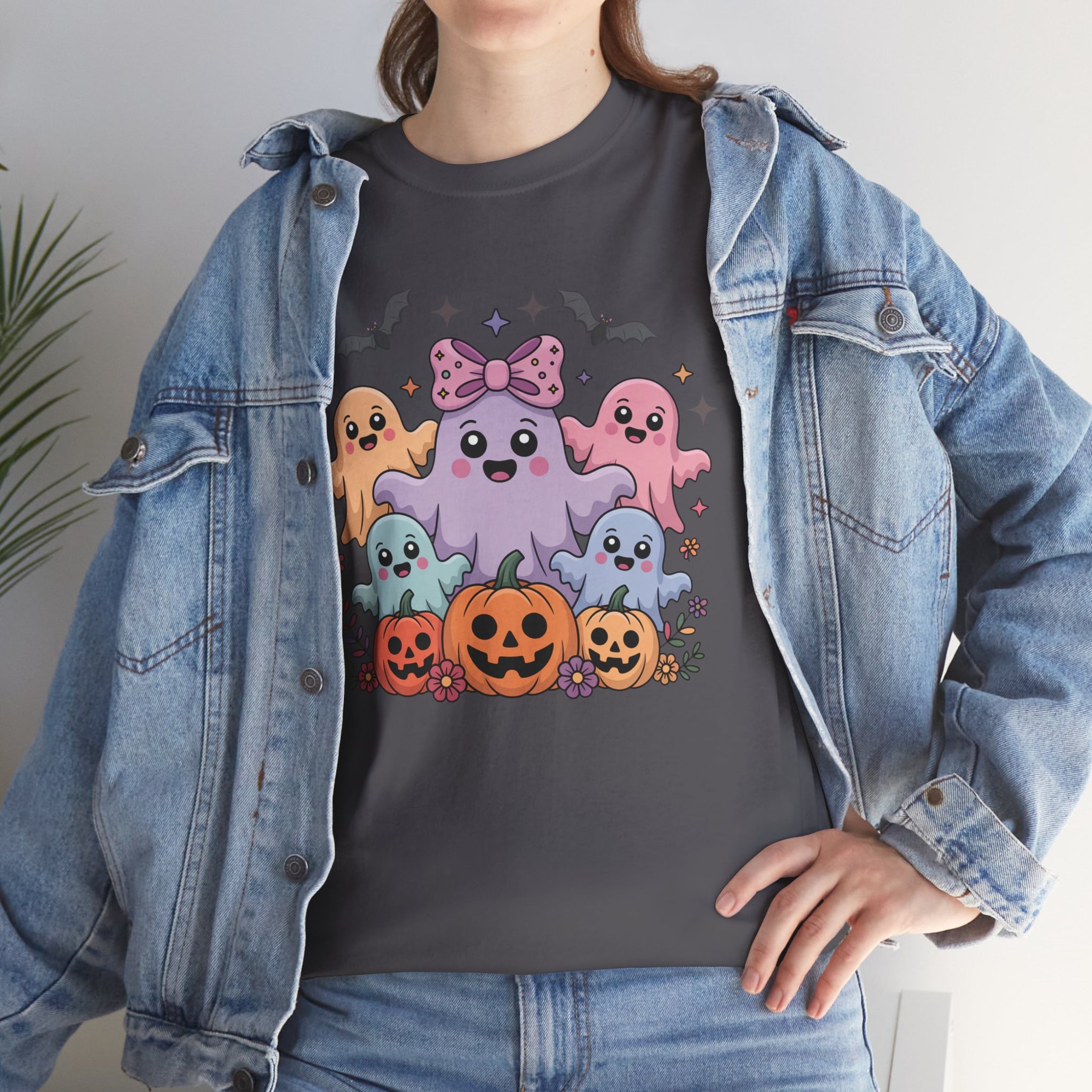 Halloween Tee - Iridescent Coquette Ghost Unisex Heavy Cotton Shirt