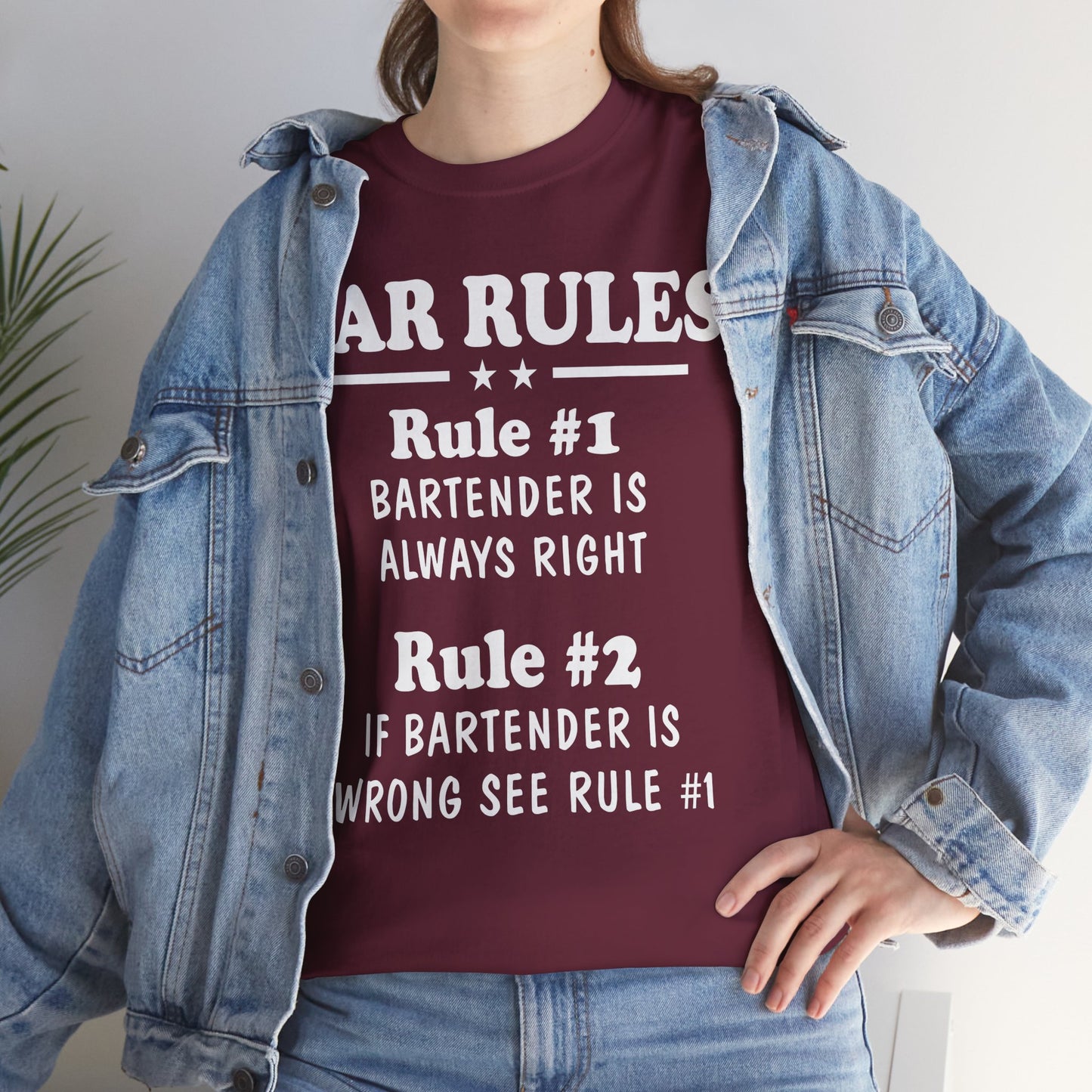 Bar Rules, Rule 1 Bartender is always right Rule 2 If Bartender is wrong see rule one, funny shirt, Tee Shirt, Unisex Cotton Shirt, Cozy Family Tee