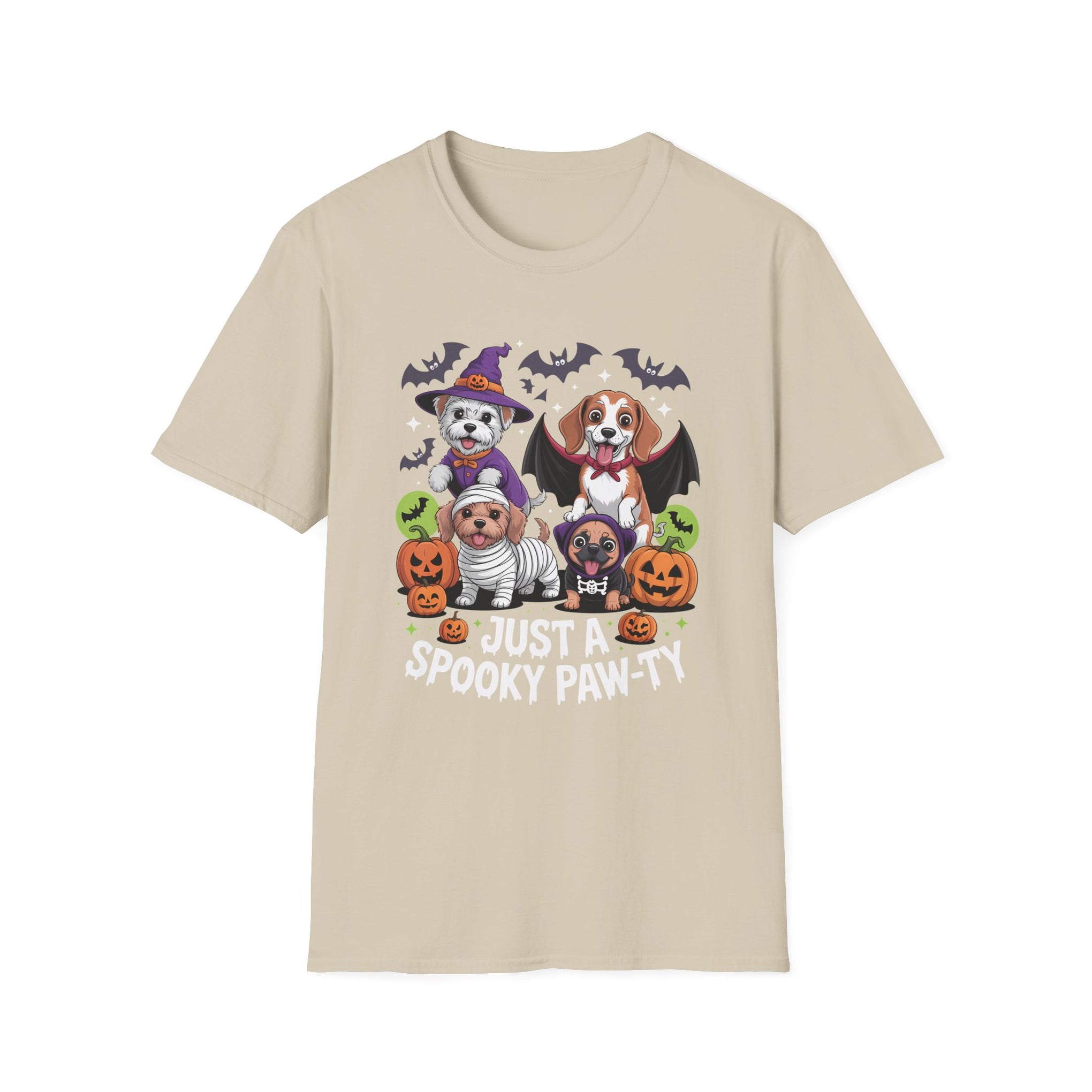 Just a Spooky Paw-ty Halloween Unisex Softstyle T-Shirt, Perfect for Halloween Parties, Casual Wear, Trick or Treat