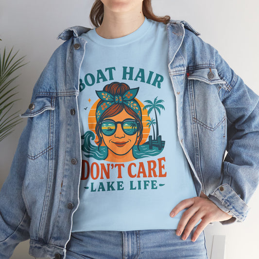 Boat hair don't care lake life