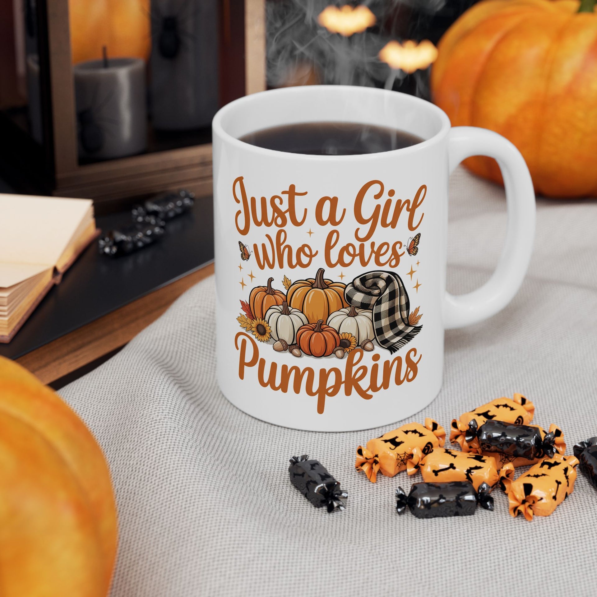 Just a Girl Who Loves Pumpkins Ceramic Mug (11oz, 15oz) - Halloween Cup