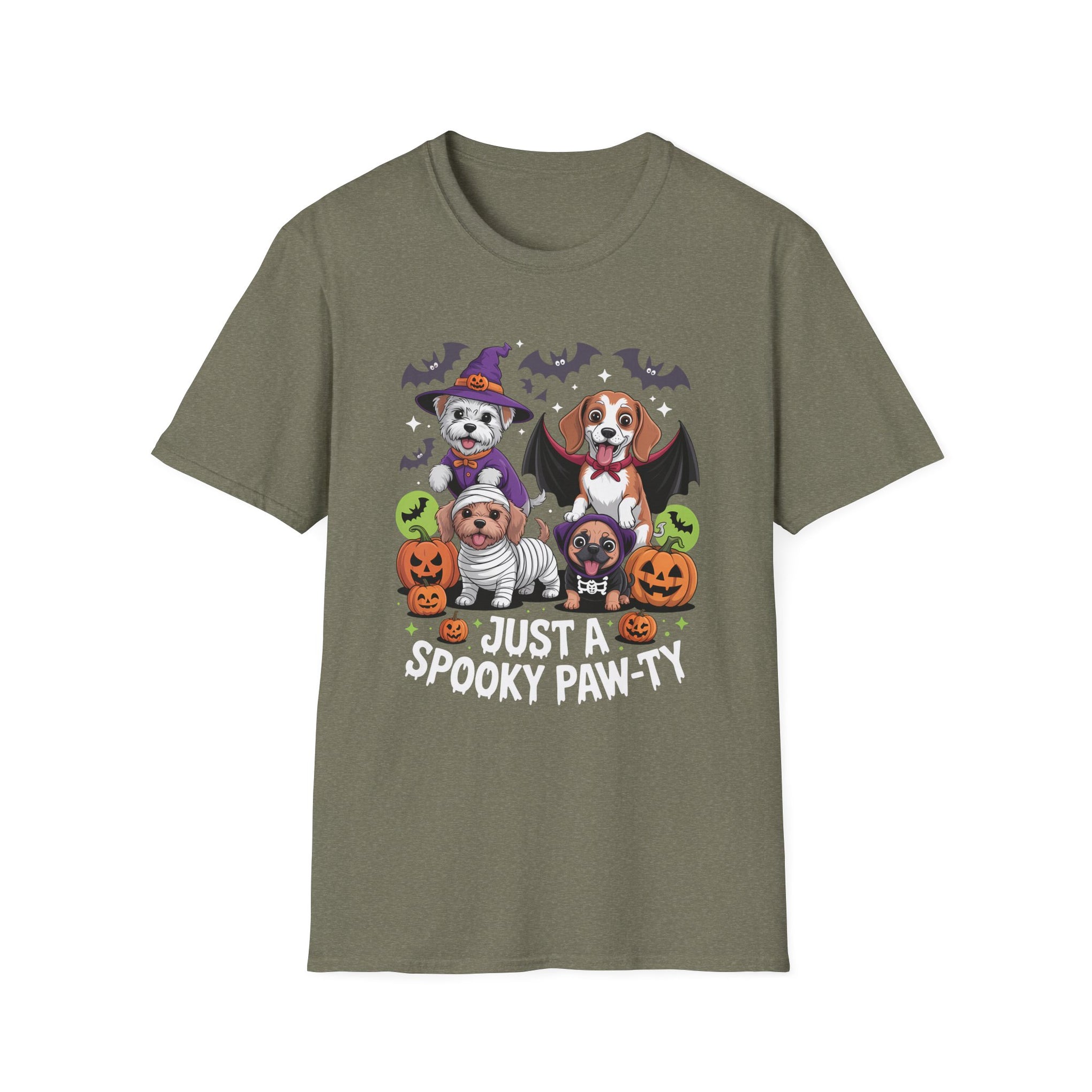 Just a Spooky Paw-ty Halloween Unisex Softstyle T-Shirt, Perfect for Halloween Parties, Casual Wear, Trick or Treat