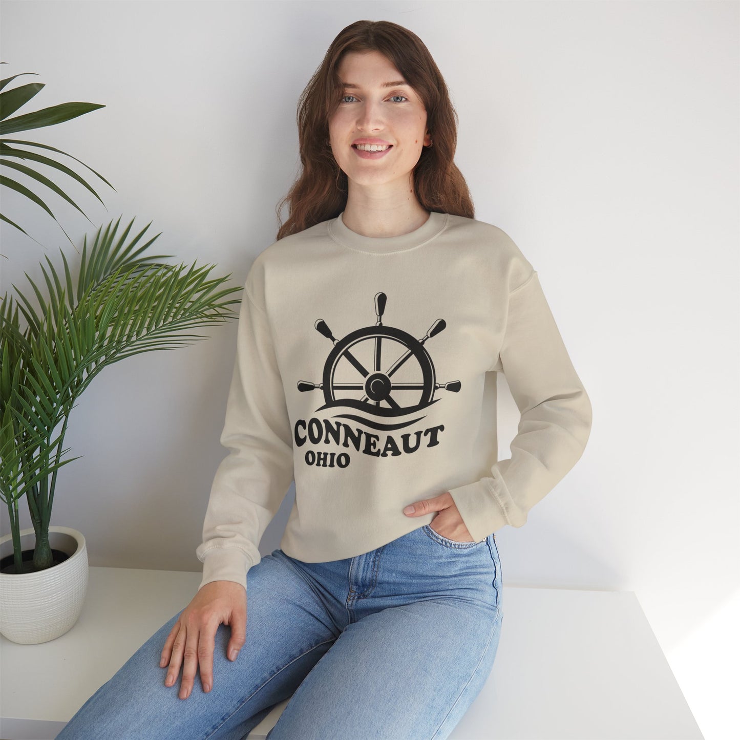 Nautical Wheel Conneaut Ohio Sweatshirt, Funny Unisex Crewneck, Gift for Homeowners, Cozy Casual Wear