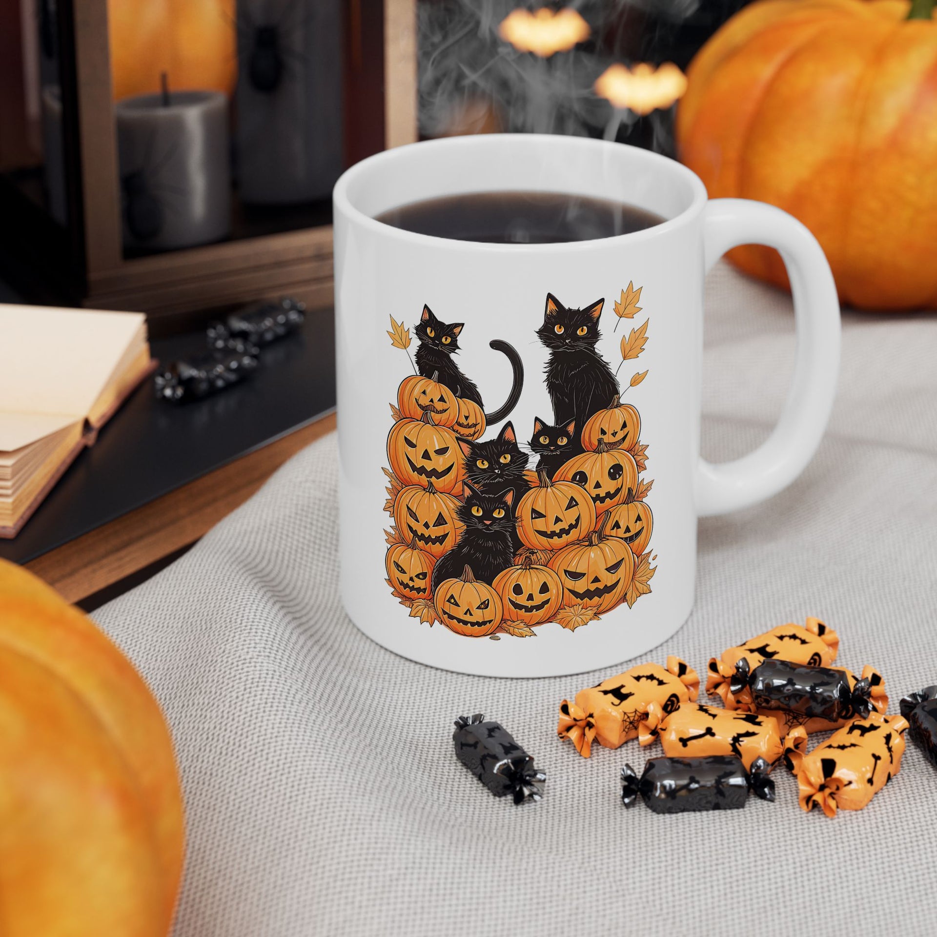 Halloween Black Cat Pumpkin Cup, Halloween cup 11oz and 15oz cup