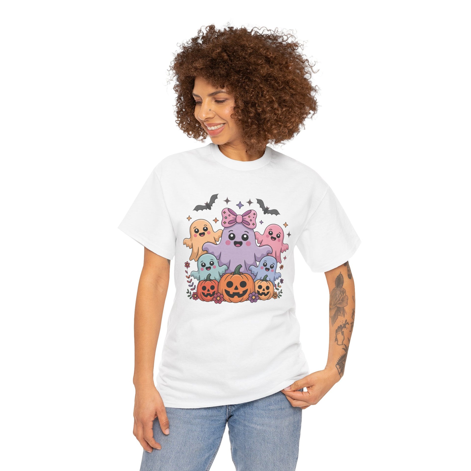 Halloween Tee - Iridescent Coquette Ghost Unisex Heavy Cotton Shirt