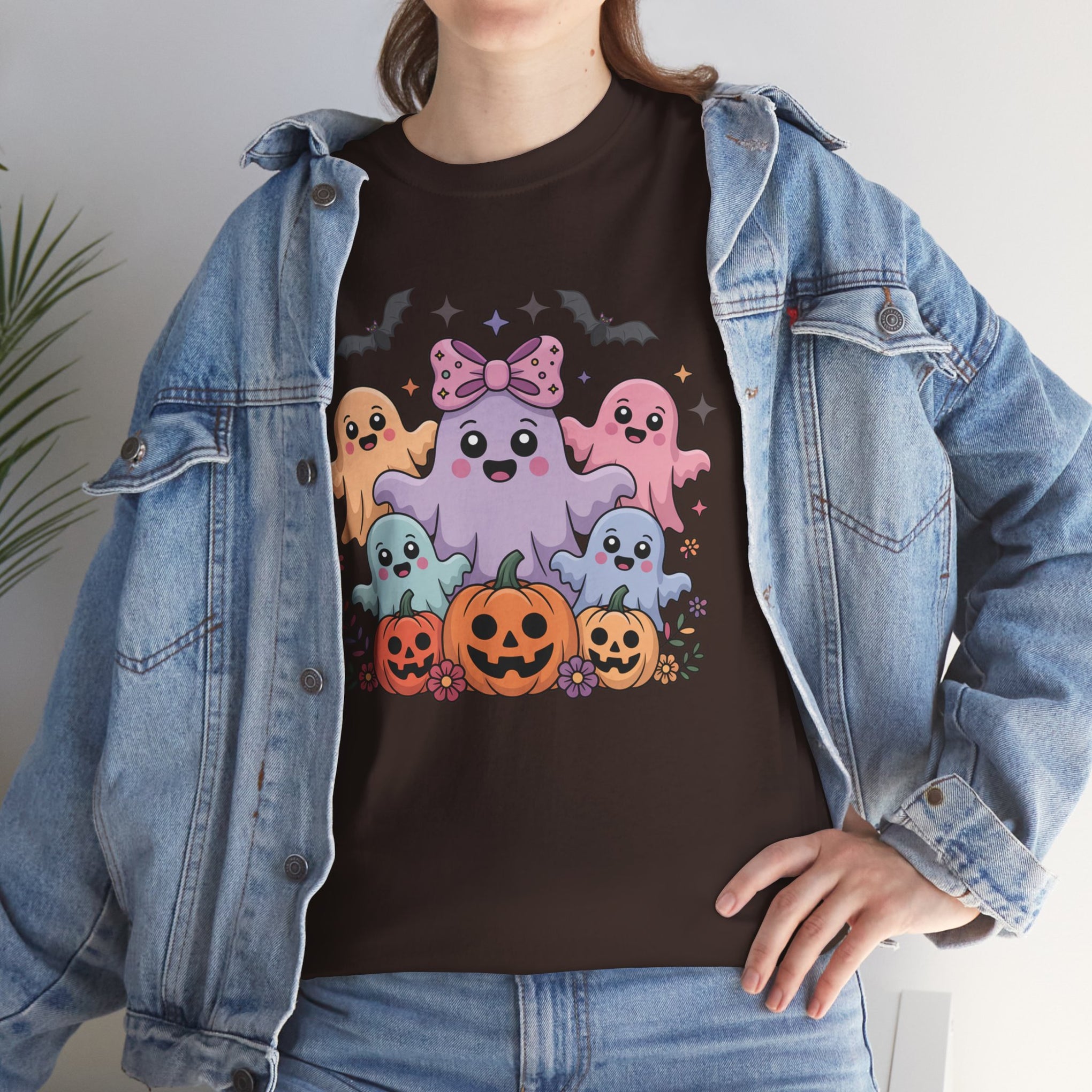 Halloween Tee - Iridescent Coquette Ghost Unisex Heavy Cotton Shirt