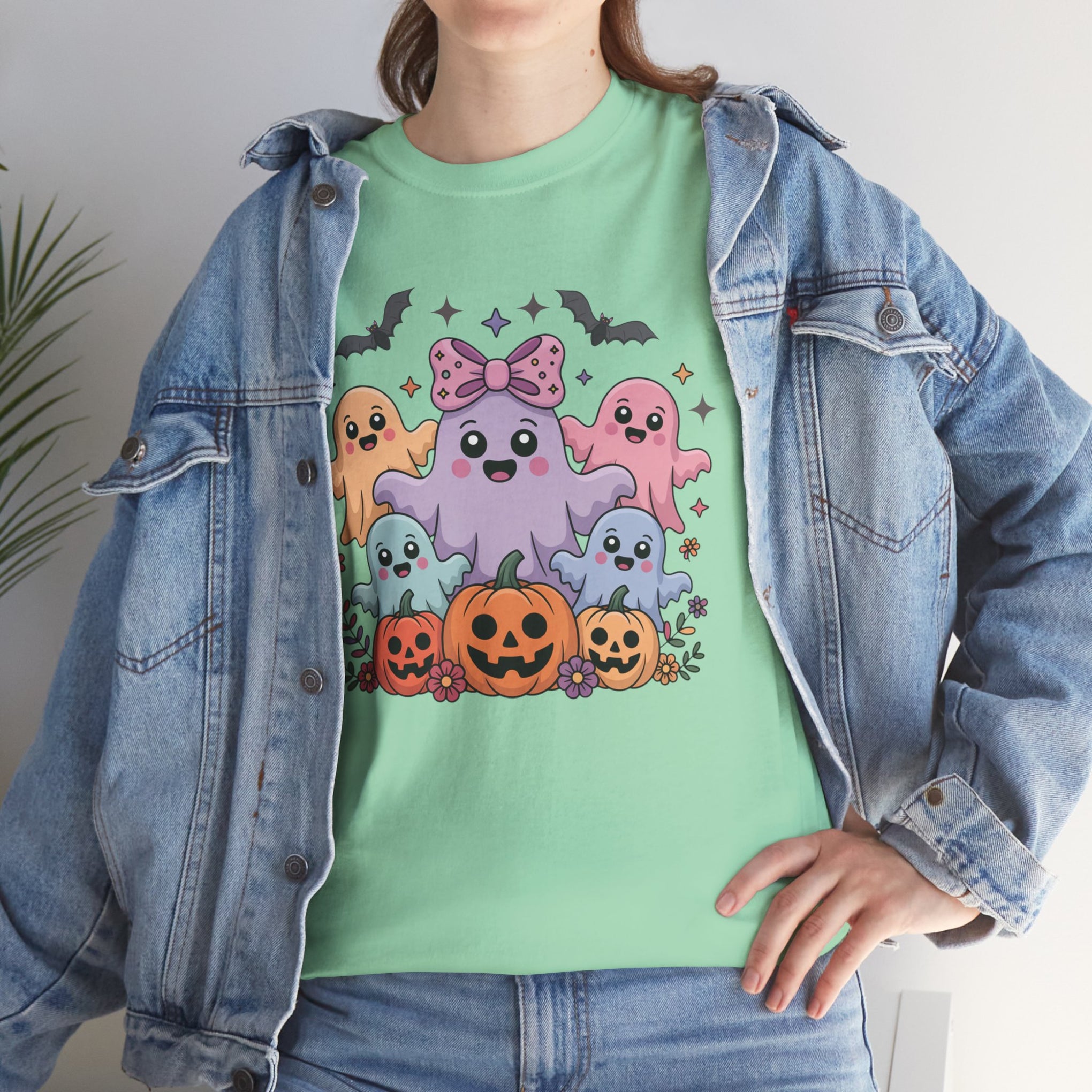 Halloween Tee - Iridescent Coquette Ghost Unisex Heavy Cotton Shirt