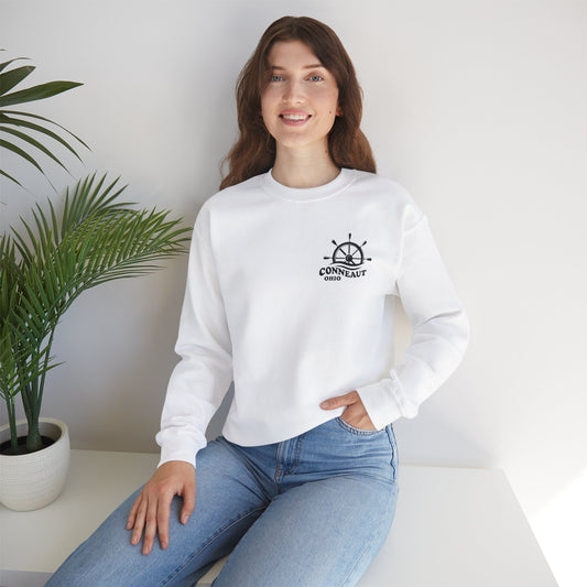 Nautical Wheel Conneaut Ohio left chest Sweatshirt, Funny Unisex Crewneck, Gift for Homeowners, Cozy Casual Wear